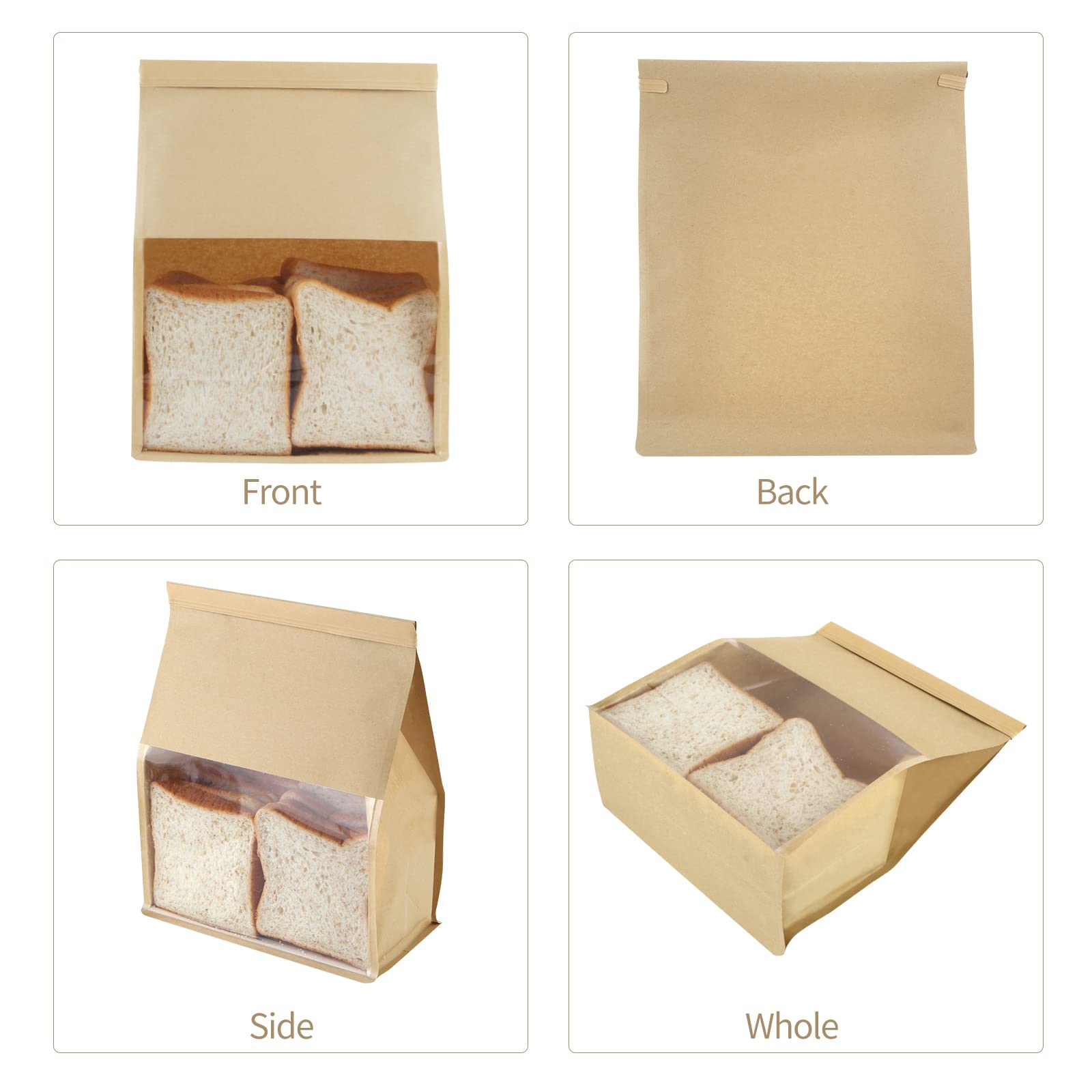 50-Pack Large Brown Bakery Bags with Window - 11.4