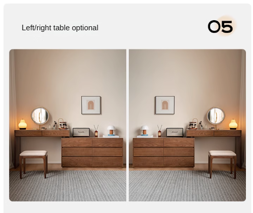 Vintage Oak Solid Wood Extendable Dressing Table - Elegant Vanity Desk with Mirror for Bedroom, Makeup & Beauty Organization