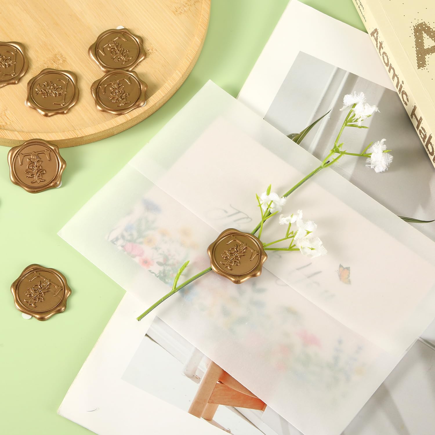 50pcs Gold Alphabet Wax Seal Stickers - Self-Adhesive Letter Seals for Wedding Invitations, Christmas Cards & Party Envelopes | Elegant Decorative Seals for DIY Crafts, Scrapbooking & Gift Wrapping