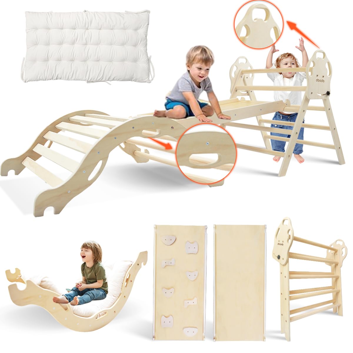 **Montessori Pikler Triangle Set 7-in-1 - Foldable Wooden Climbing Toy for Toddlers 18 Months to 6 Years - Indoor Jungle Play Gym with Ramp, Arch & Ladder - Perfect for Home Playrooms & Daycare Centers**