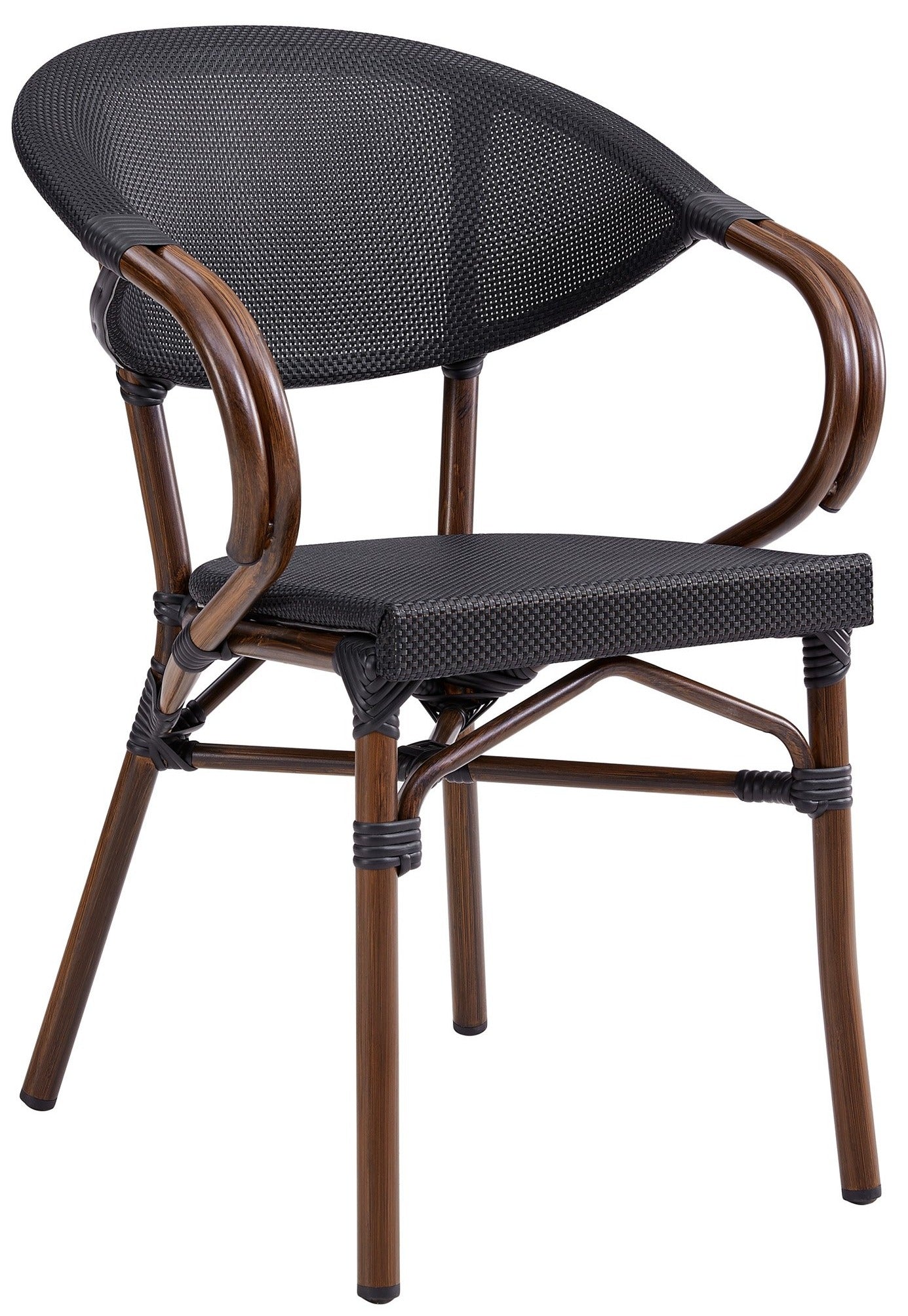 Jannie Stacking Armchair Set of 2 - Black Mesh & Brown Wood Frame Modern Dining Chairs 90392BLK - Perfect for Restaurants, Cafes, and Home Dining Rooms