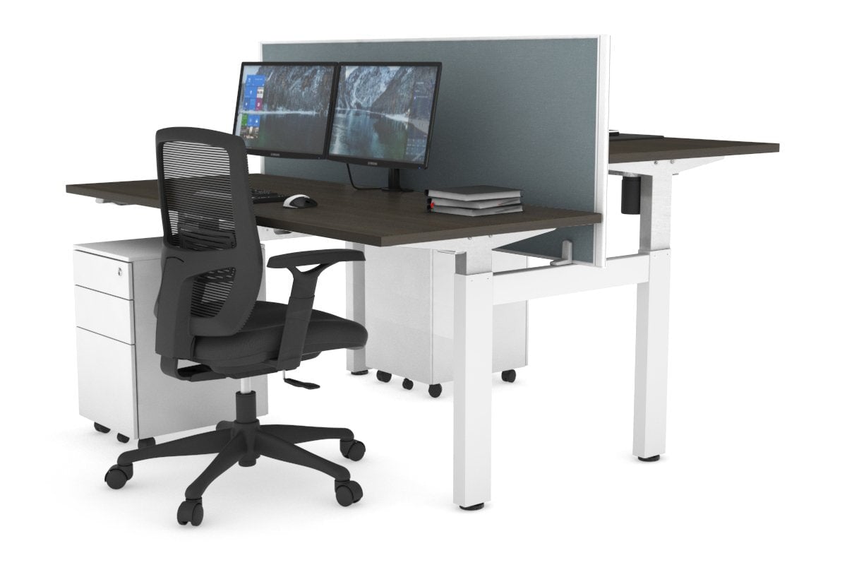 Adjustable 2-Person H Bench Workstation - White Frame (1200L x 700W) - Perfect for Office, Home Office & Co-Working Spaces
