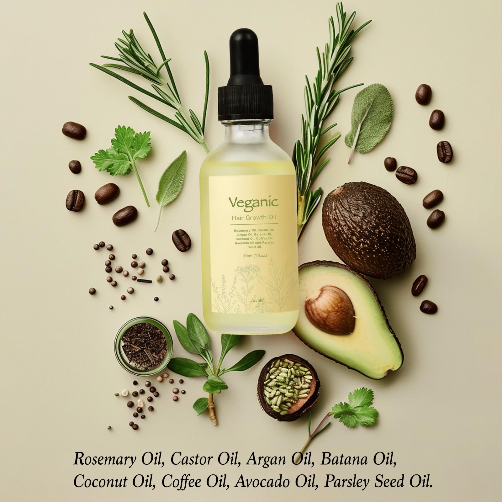 Veganic Natural Hair Growth Oil with Rosemary, Castor, Argan & Batana Oils - 30ml x 2 Pack for Thicker, Longer & Healthier Hair - Perfect for Daily Scalp Massage & Hair Care Routine