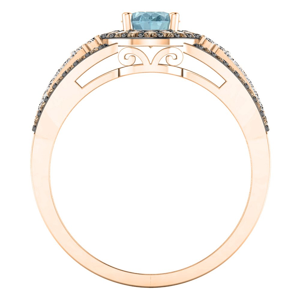 Dazzlingrock Collection 14K Solid White Gold Blue Topaz Champagne White Diamond Halo Bridal Engagement Ring for Women - Perfect for Proposals, Weddings & Anniversary Gifts