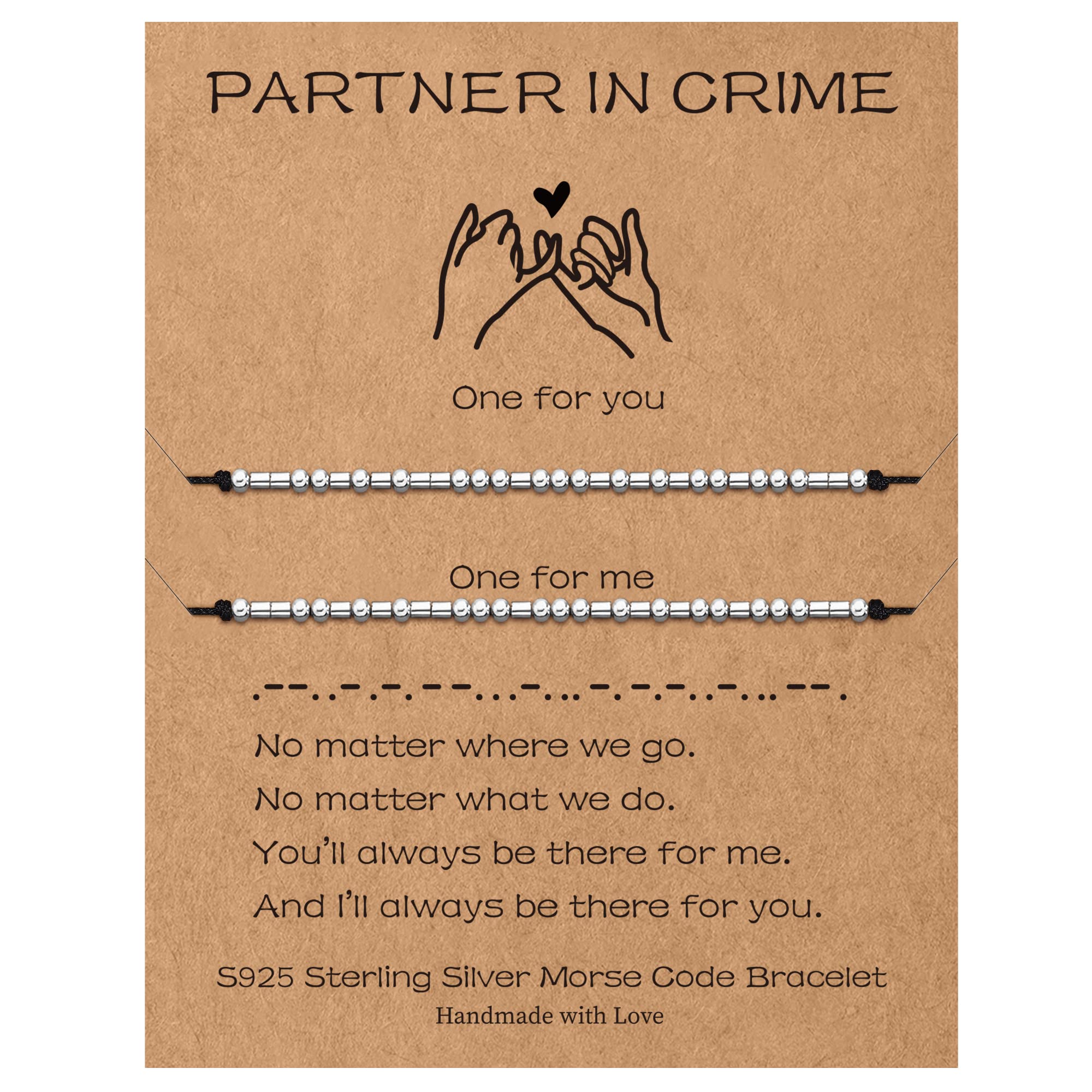 Sterling Silver Morse Code Bracelets for Women - 2pcs Pinky Promise Couple Matching Friendship Bracelets, Inspirational Birthday Gift for Her, Sister, Best Friend | Perfect for Anniversaries, Valentine's Day & Everyday Wear