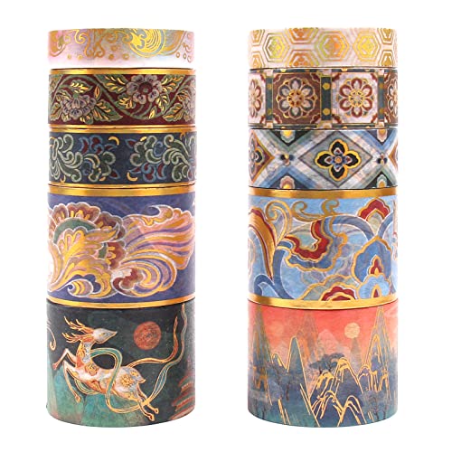 Lychii 10 Rolls Vintage Washi Tape Set - Gold Foil Decorative Masking Tapes for Journaling, Scrapbooking & DIY Crafts | Perfect for Planners, Bullet Journals & Artistic Projects | Enhance Your Creative Workspace & Gift Wrapping