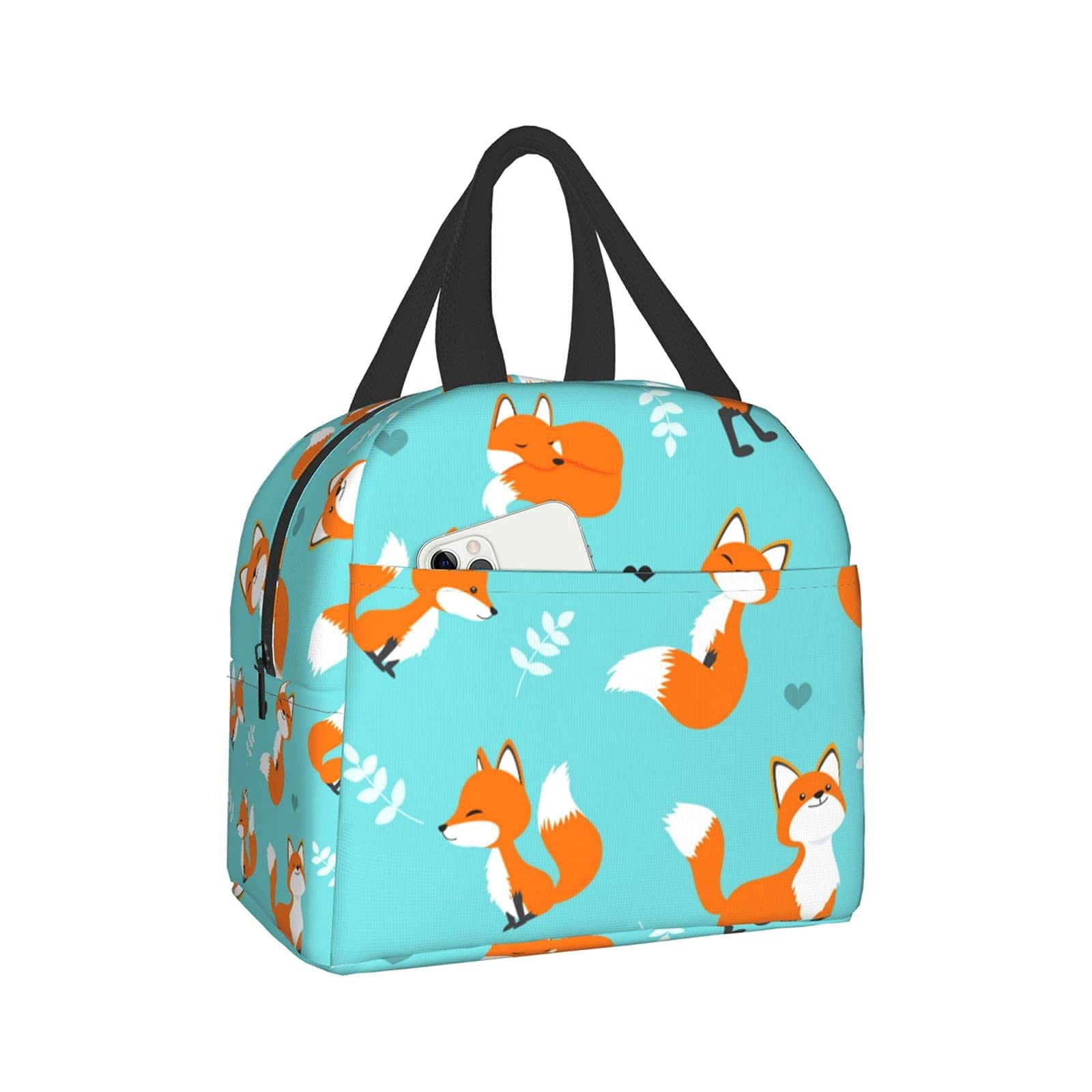 Insulated Fox Lunch Bag for Women, Men & Kids - Cute Tote Lunch Box for Office, Work, School, Picnic & Beach - Leakproof & Thermal Food Container