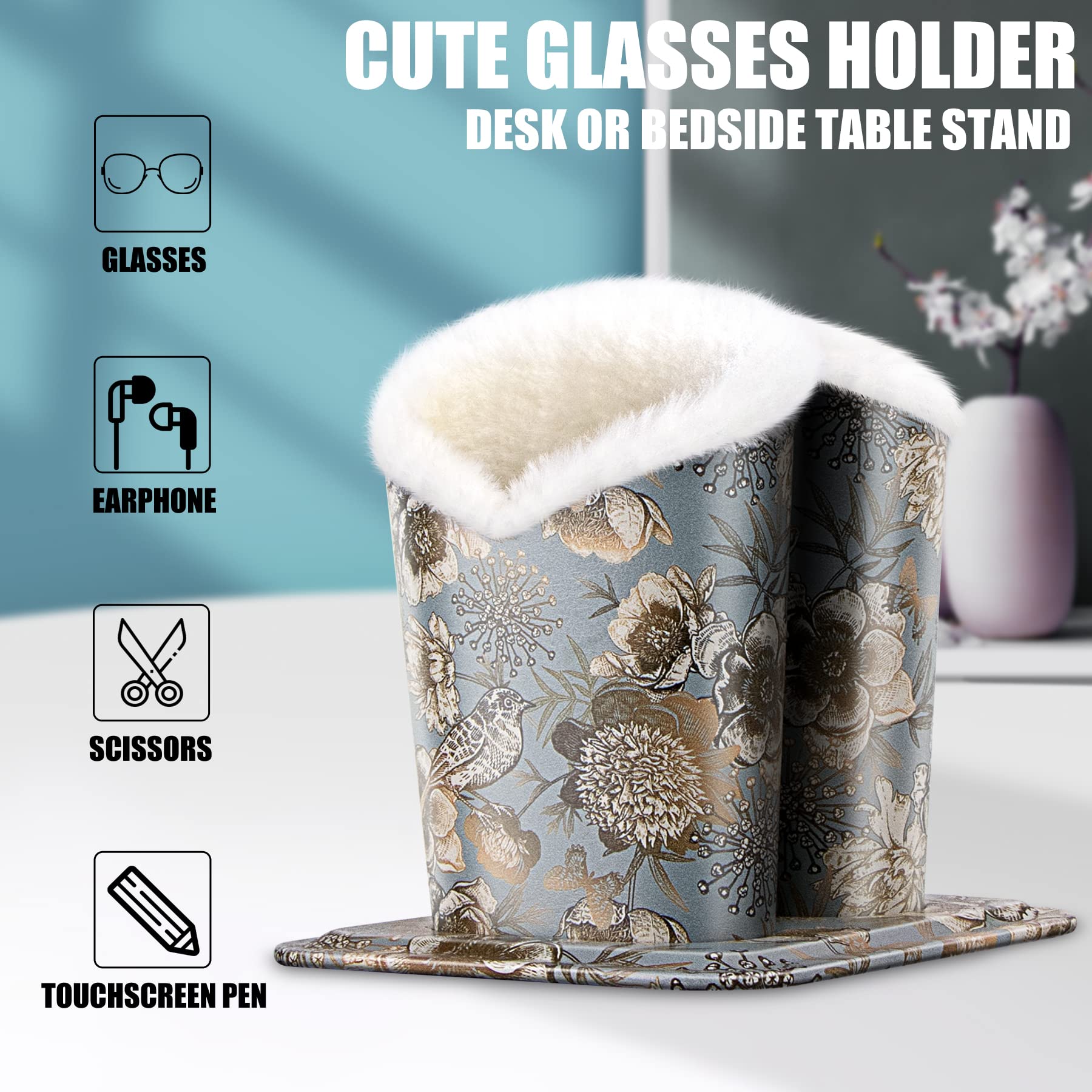 bvya Double Eyeglasses Holder - Soft Plush Lined Stand for Eyeglass Protection | Perfect for Home, Office & Travel Organization