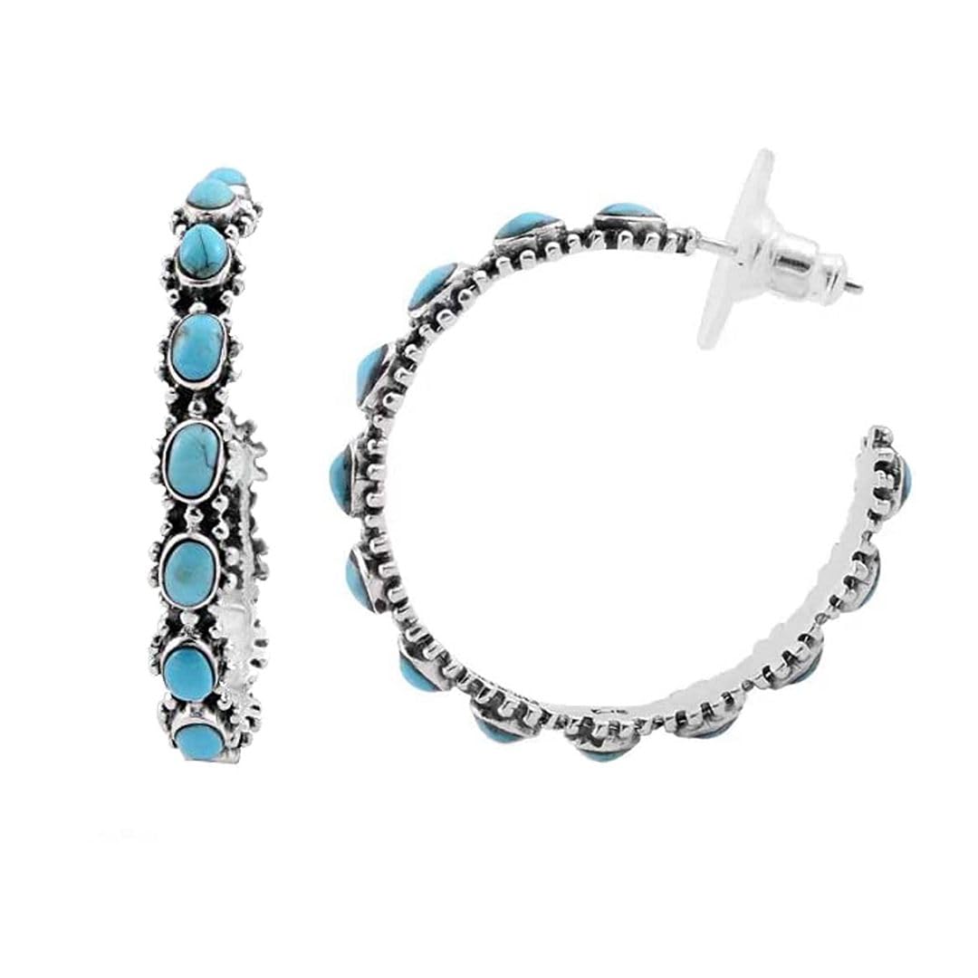 925 Sterling Silver Turquoise Hoop Earrings for Women - Boho Western Jewelry, Beach Style Dangle Earrings | Perfect Birthday Gift, Party Accessories & Vacation Wear