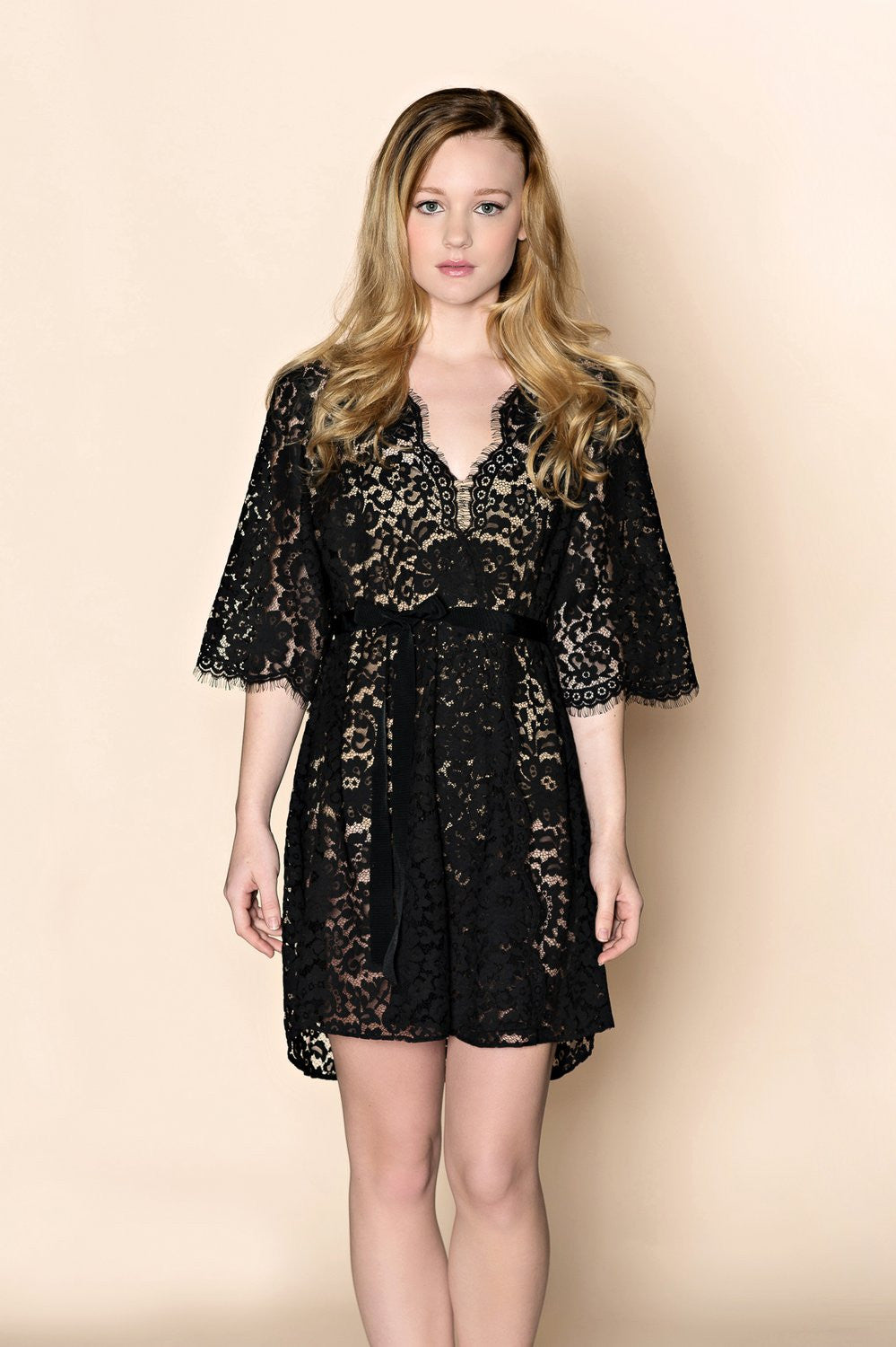 Black Elizabeth Lace Robe - Elegant Women's Lingerie Nightgown for Bridal, Honeymoon & Special Occasions