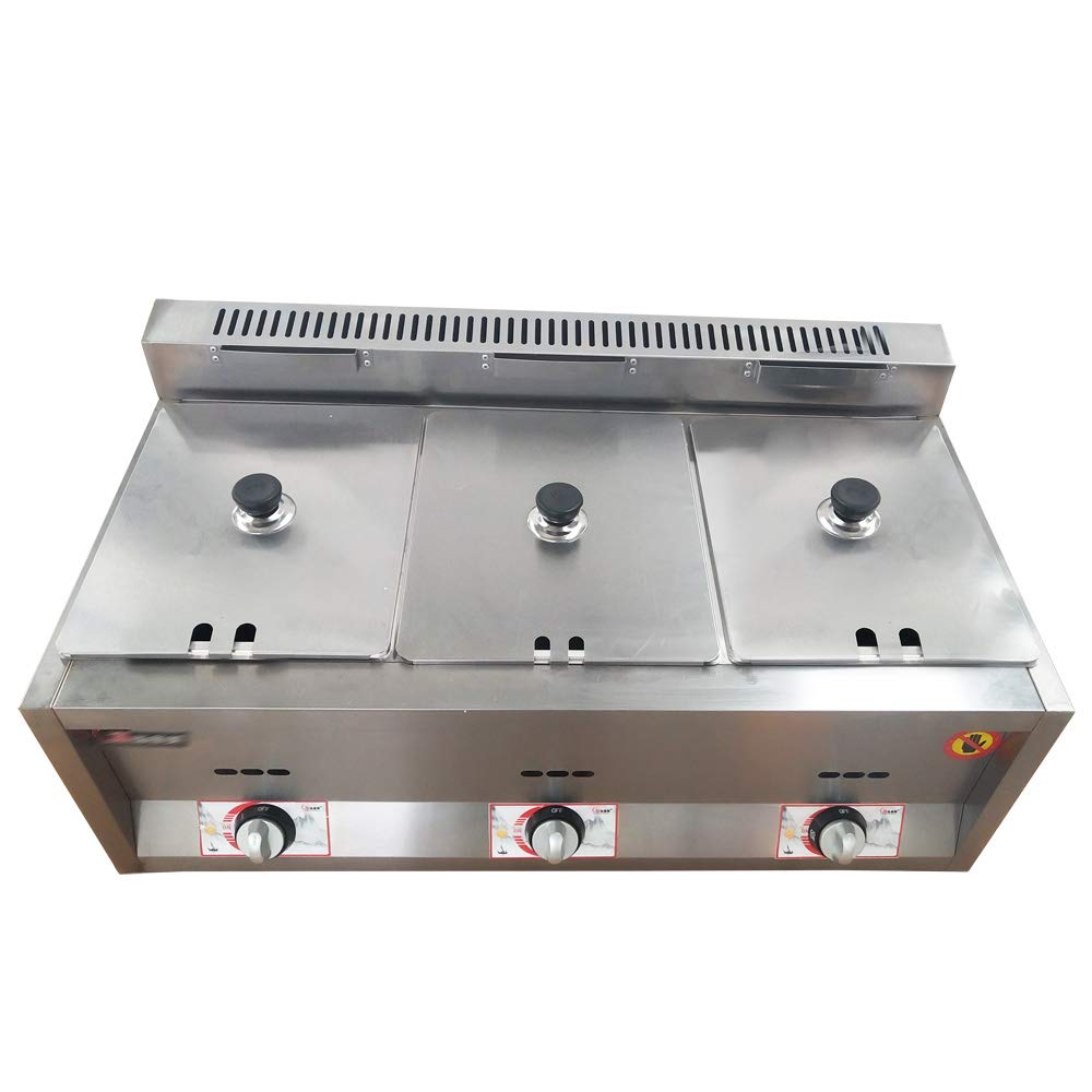 3-Pan Commercial Gas Food Warmer - Stainless Steel Restaurant Steam Table with Adjustable Temperature | Countertop Food Heating Solution for Catering, Buffets & Food Service Stations