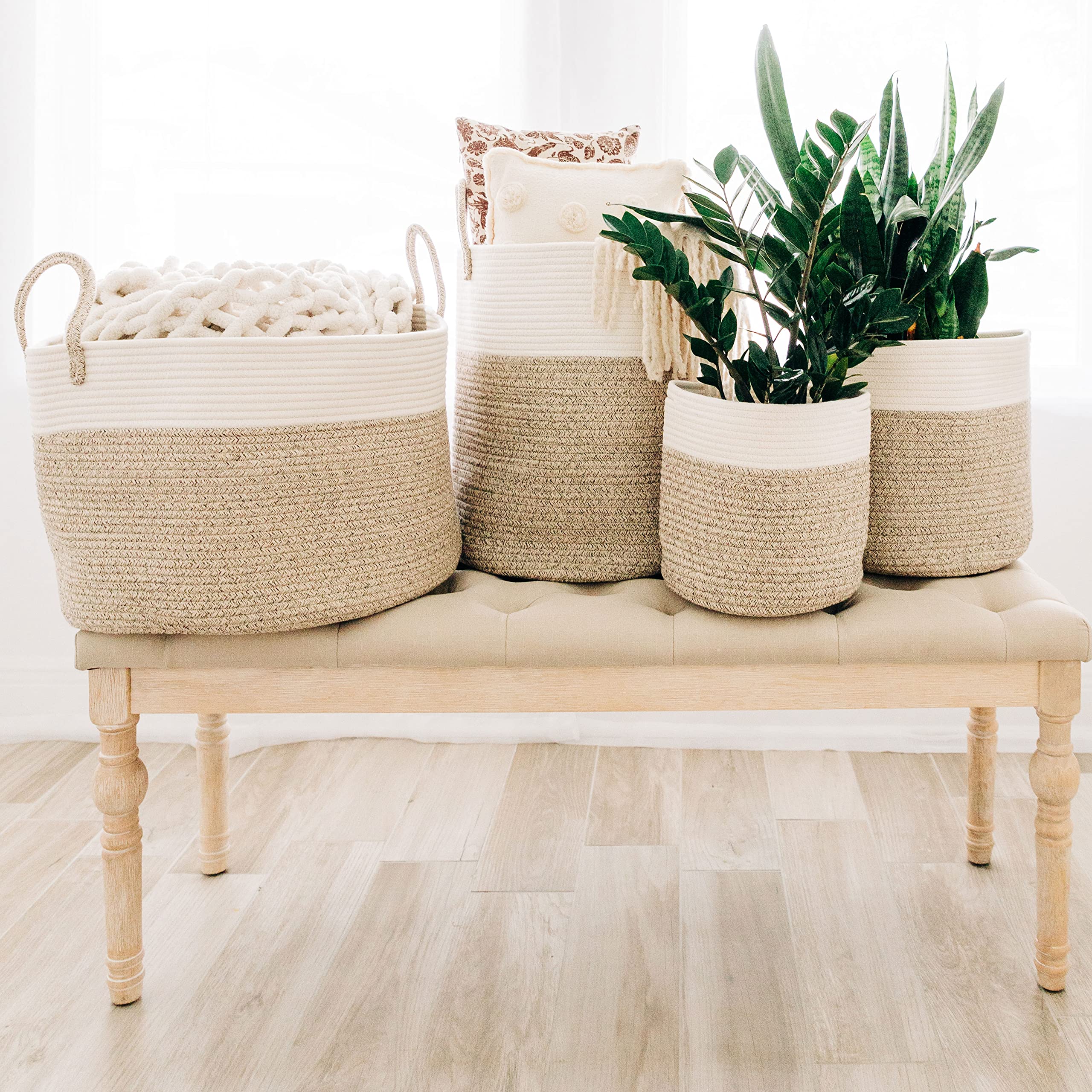 OrganiHaus XXL Woven Rope Laundry Basket - Large 38x45cm Hamper for Blankets, Baby Clothes & Nursery Storage | Natural Brown Scandinavian Home Decor Basket for Bedroom, Bathroom & Laundry Room Organization