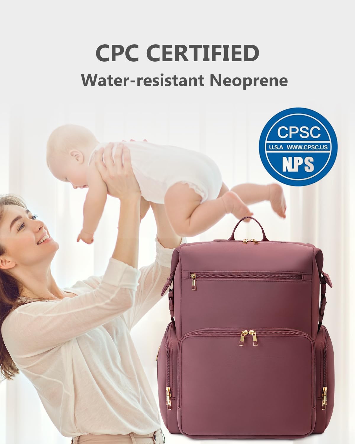 CEI-CEI Insulated Neoprene Diaper Backpack for Baby & Travel - Large Waterproof Maternity Bag with Changing Pad & Thermal Pockets | Perfect for Newborn Care, Daycare, Family Outings & Airplane Trips