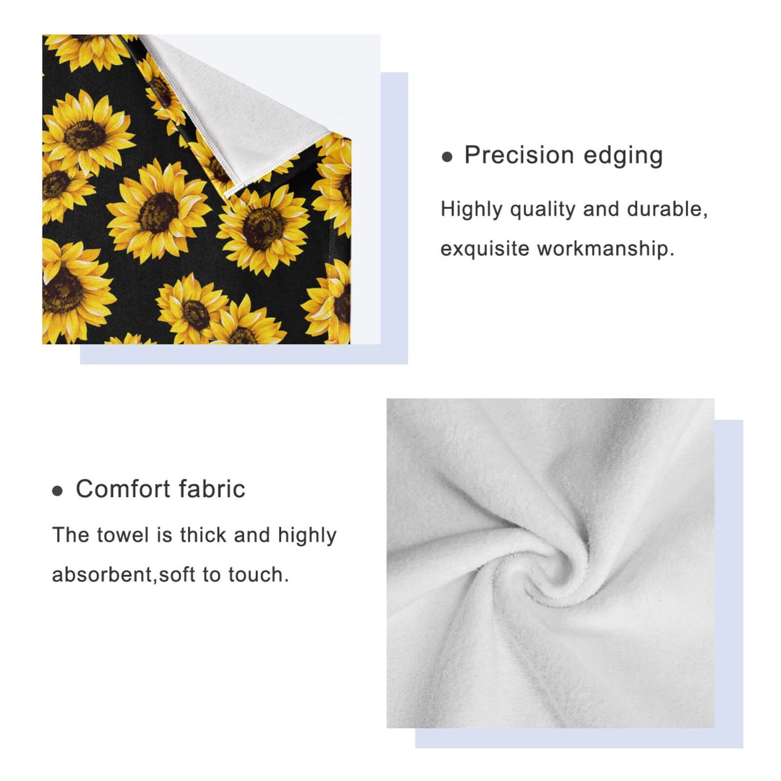 Qilmy 3-Piece Sunflower Towel Set - Ultra Absorbent & Soft Bath Towel, Hand Towel & Washcloth for Bathroom Decor | Perfect for Spa, Beach & Home Use