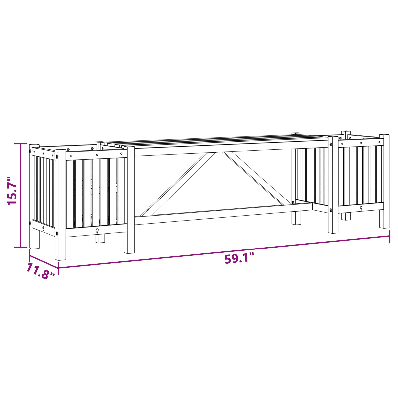 vidaXL Solid Acacia Wood Garden Bench with Integrated Planters - 59
