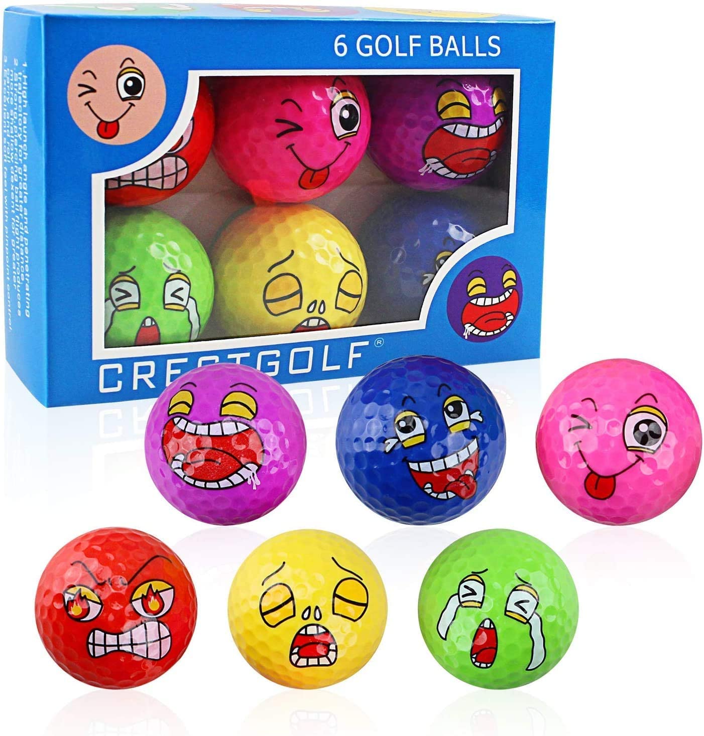 Kahuayi Funny Colored Golf Balls - High Visibility Practice Golf Balls for Distance Training (6 Pack) | Perfect for Beginners, Night Golf & Driving Range Practice