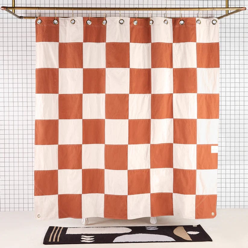 Waterproof Canvas Checker Clay Shower Curtain - Vintage Style Bathroom Decor for Modern & Rustic Homes - Perfect for Bathrooms, Showers & Spa Retreats
