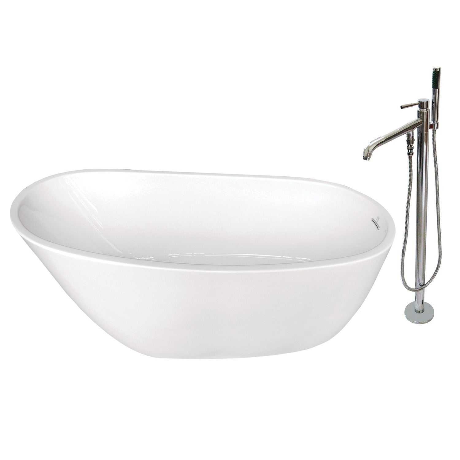 Aqua Eden 59-Inch Acrylic Oval Freestanding Bathtub with Faucet Combo - Glossy White & Polished Chrome - Modern Slipper Tub for Spa-Like Relaxation in Master Bathroom
