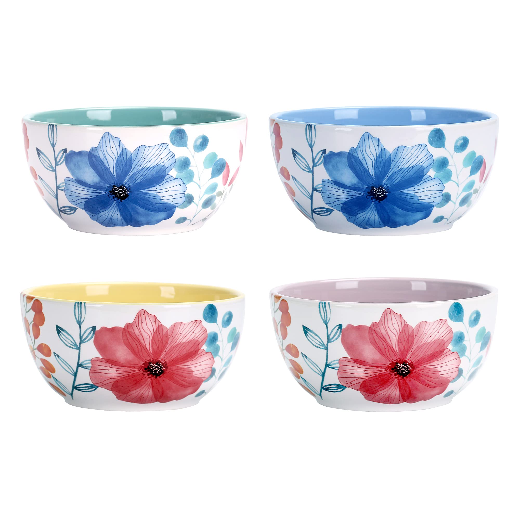 Bico Flower Carnival Ceramic Bowls Set of 4 - 26oz Pasta, Salad, Cereal & Soup Bowls - Microwave & Dishwasher Safe - Perfect for Dining, Entertaining & Everyday Use