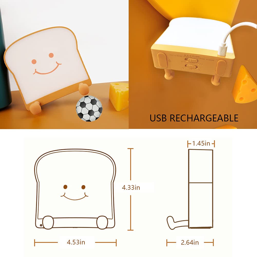QANYI Toast Bread Night Light - Soft LED Toast Lamp with Cute Smiling Face, Warm Bedside Table Lamp for Girls Room Decor | Perfect Graduation Gift for Teen Girls 10-14 Years Old | Cozy Reading Light & Nighttime Companion