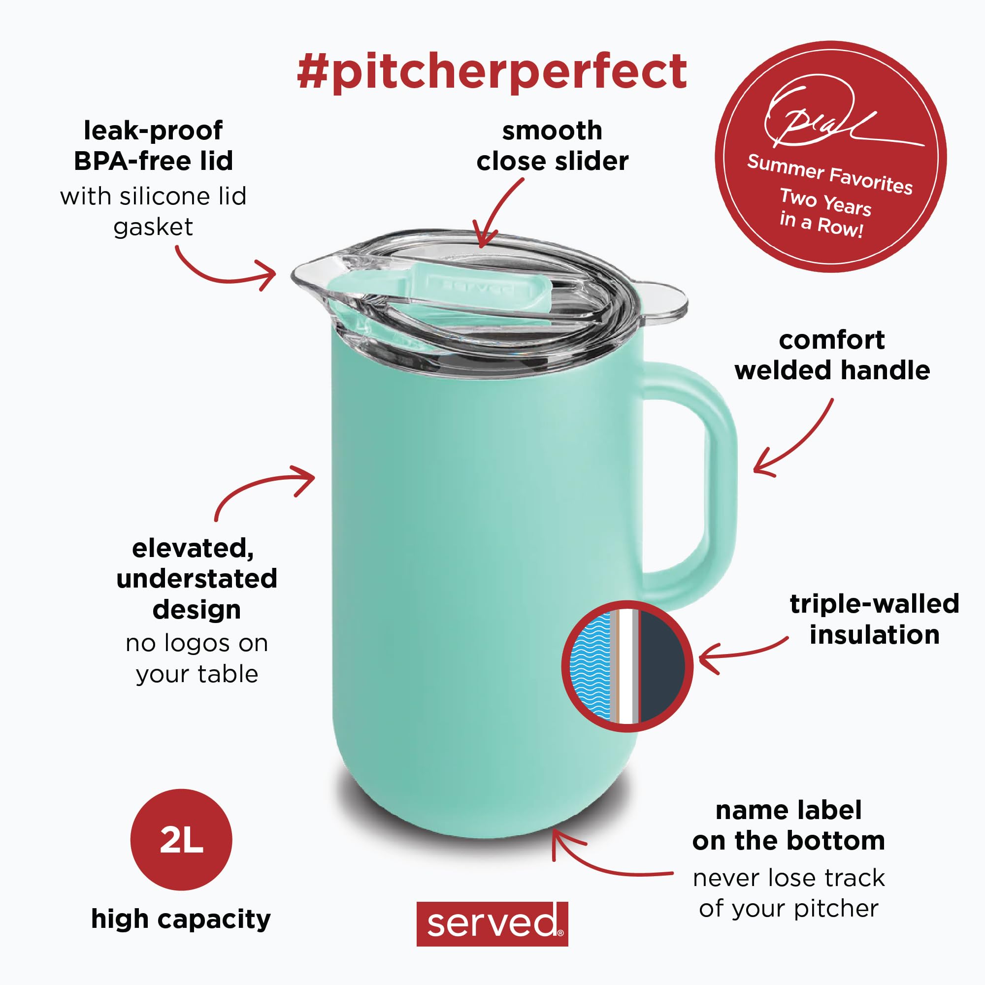 Premium 2L Vacuum-Insulated Stainless Steel Pitcher with Copper Lining - Keeps Drinks Cold for 24 Hours & Hot for 12 Hours - Double Walled Design for Outdoor Picnics, BBQs, Parties & Office Use