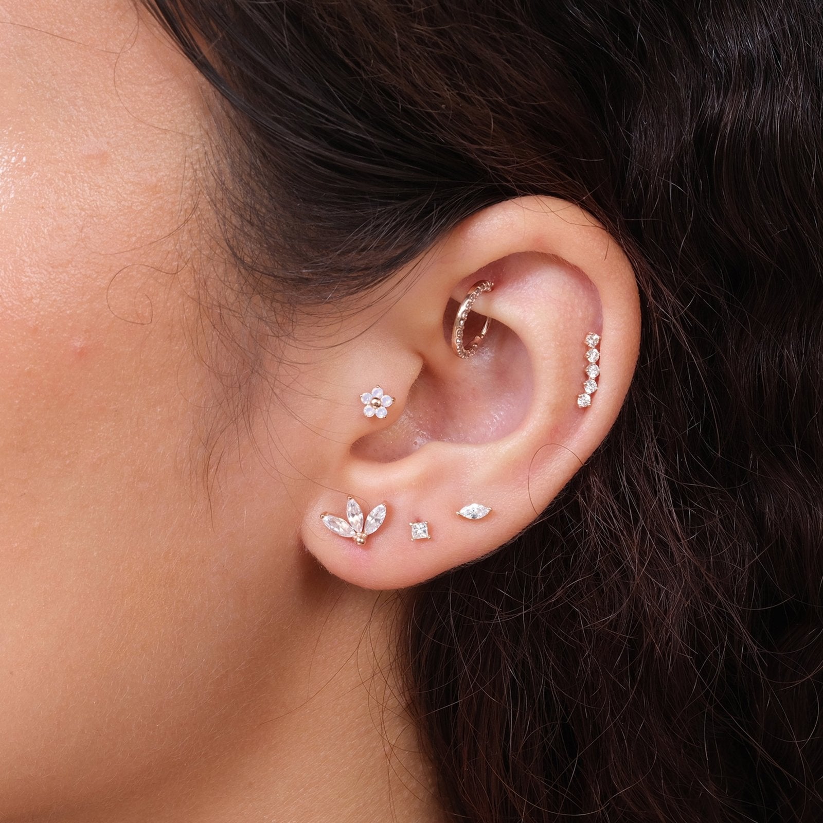 14K Rose Gold Diamond Constellation Ear Climber Flat Back Stud Earrings - Perfect for Parties, Weddings & Everyday Elegance