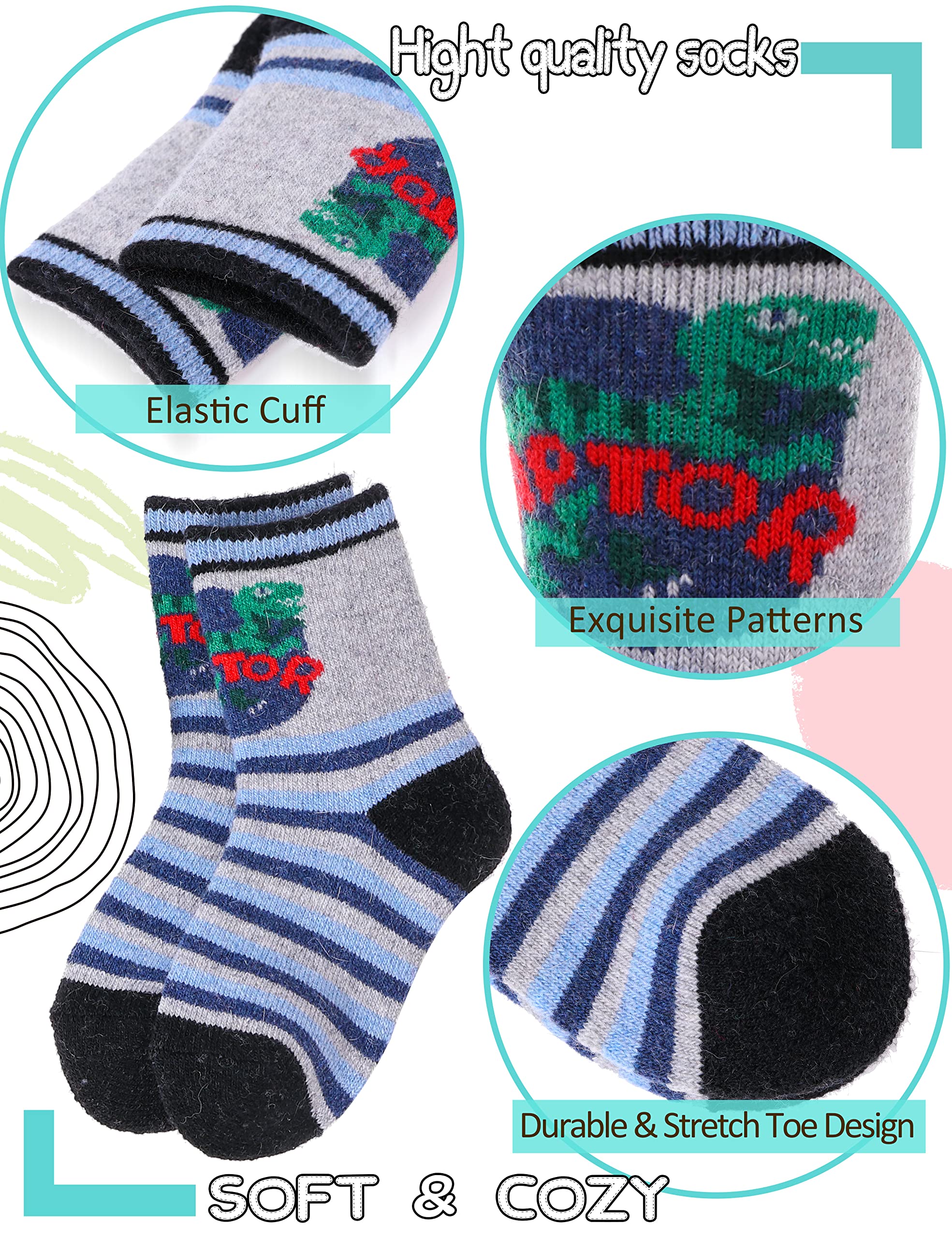 EBMORE Kids Merino Wool Socks for Toddlers - 6 Pairs Warm Thermal Winter Boot Socks for Boys & Girls, Soft & Cozy Hiking Crew Socks - Perfect for Outdoor Adventures, School & Cold Weather