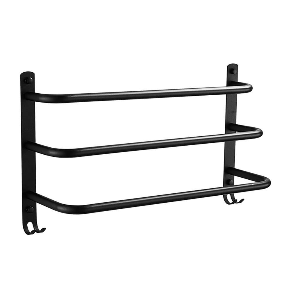 Premium 304 Stainless Steel 3-Tier Towel Rack - 53.5cm Bathroom Shelf Organizer with Punch-Free Design (Black) - Space-Saving Storage for Towels, Robes & Bathroom Essentials