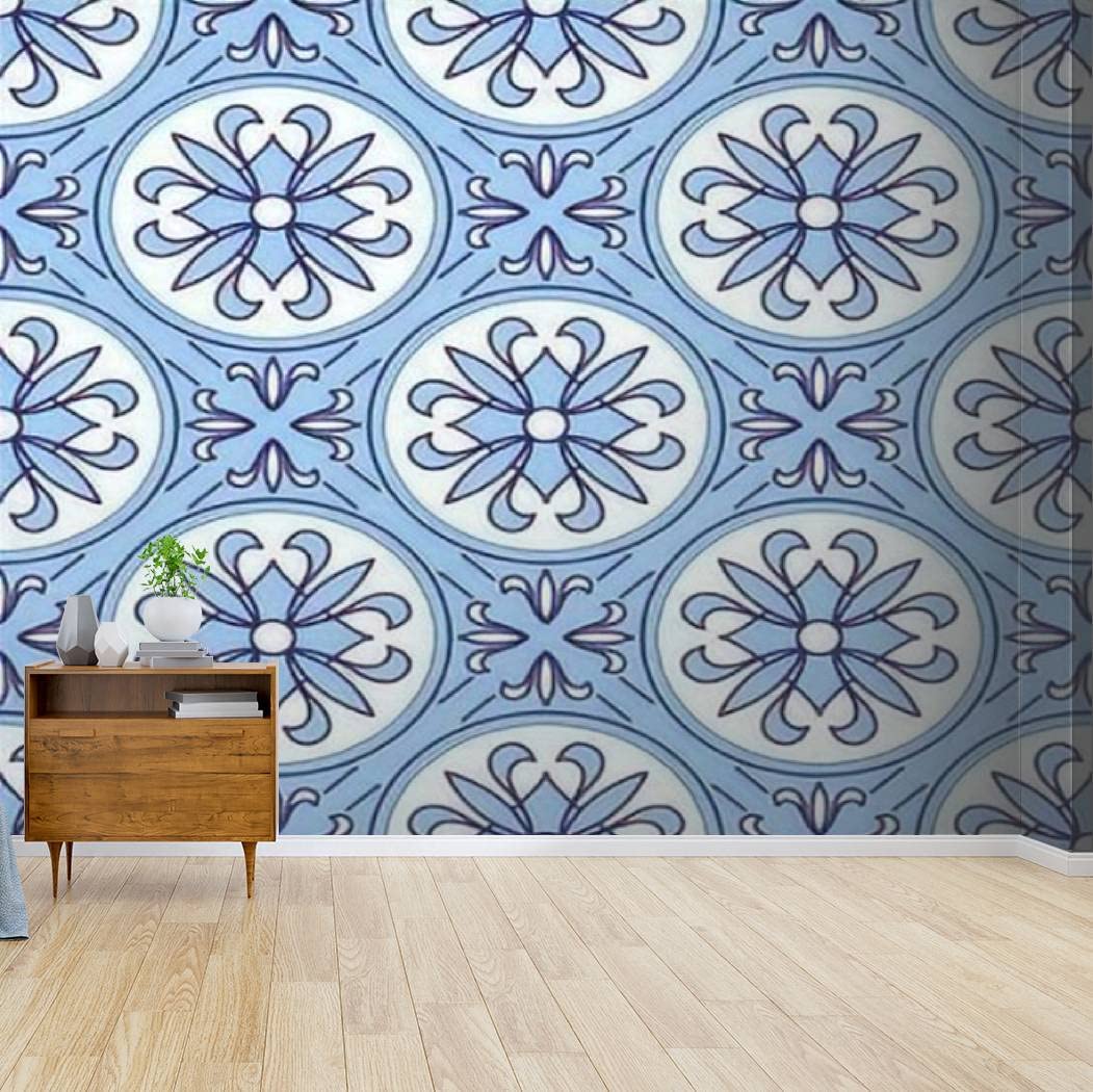 Kanworse Self-Adhesive Peel & Stick Wallpaper - Blue Oriental Geometric Mosaic Print, Seamless Texture Wall Mural for Living Room, Bedroom, Office | Easy Home Decor Upgrade for Walls, Furniture & DIY Projects