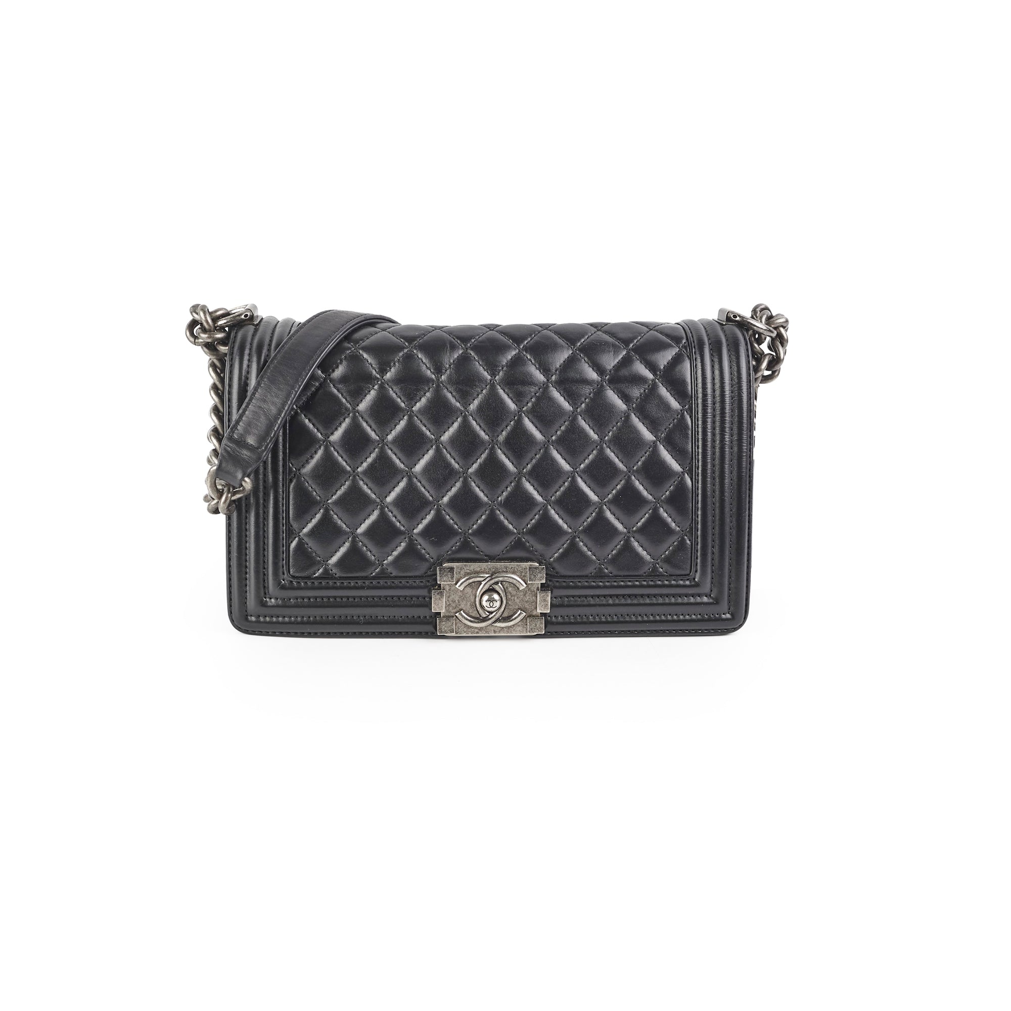 Chanel Quilted Old Medium Boy Bag in Black - Luxury Crossbody Handbag for Women, Perfect for Date Night & Evening Events
