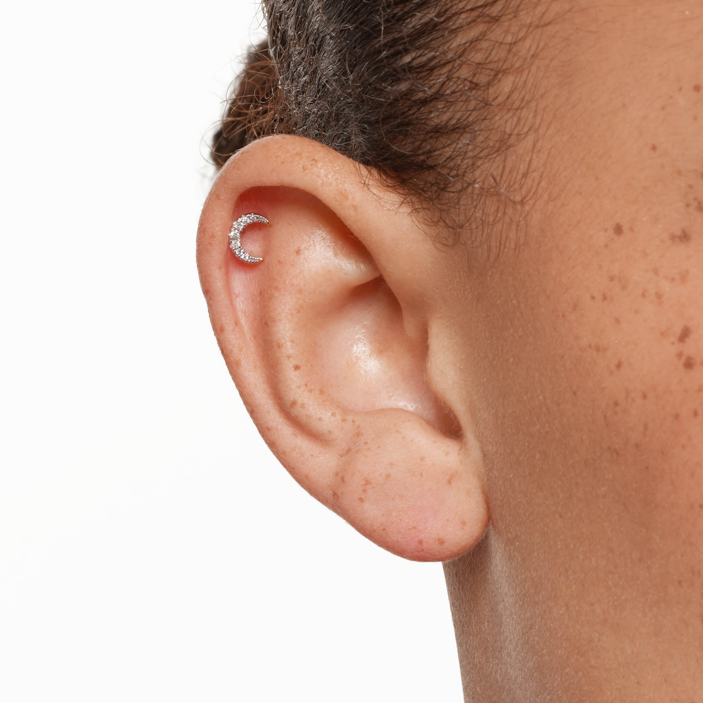 10K Gold Diamond Moon Helix Single Stud Earring - Elegant & Dainty Cartilage Piercing Jewelry for Women | Perfect for Everyday Wear & Special Occasions