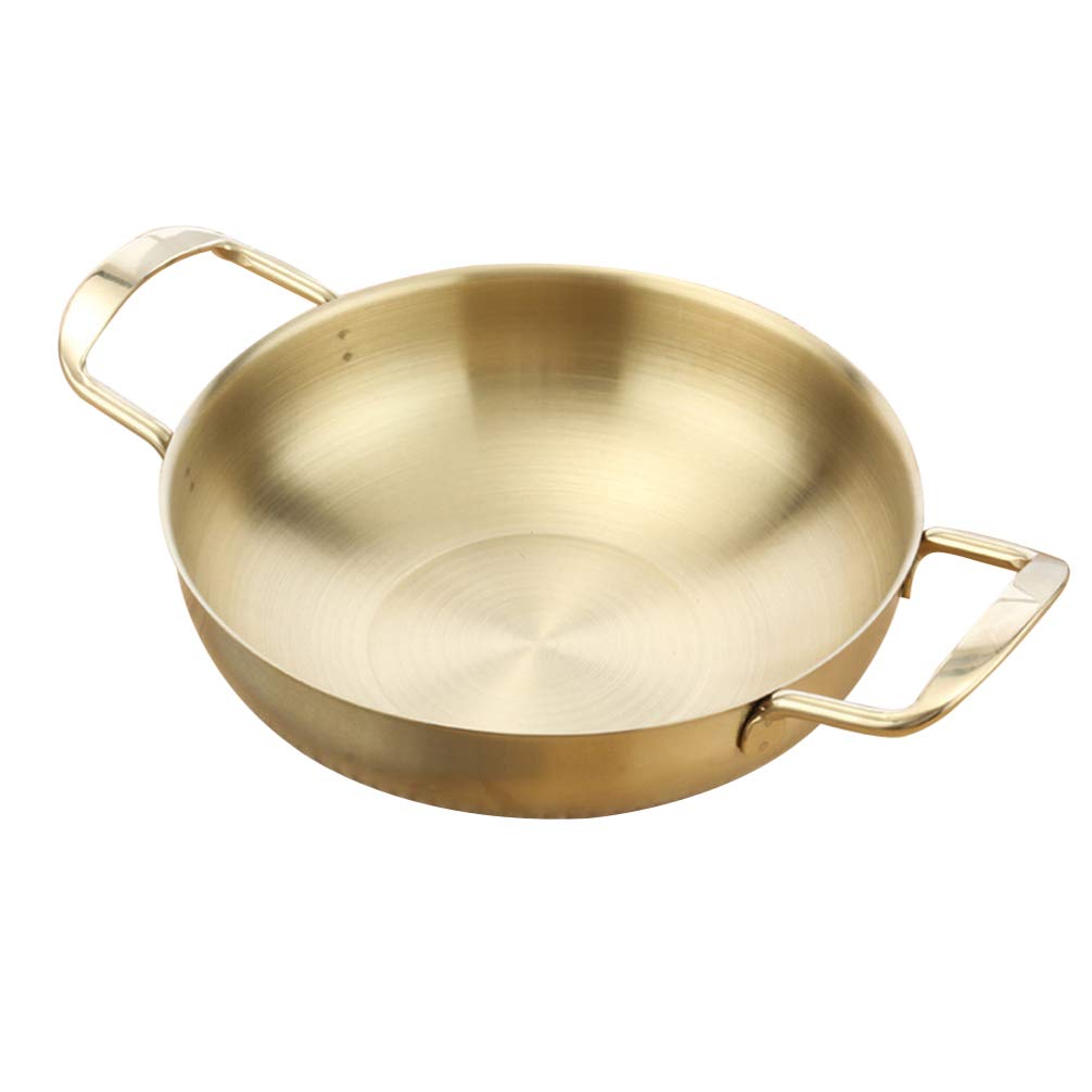 Premium Stainless Steel Frying Pan Skillet with Lid - 20cm Non-Stick Carbon Steel Wok for Searing & Stir-Frying - Golden Cookware Set for Professional & Home Kitchen Use