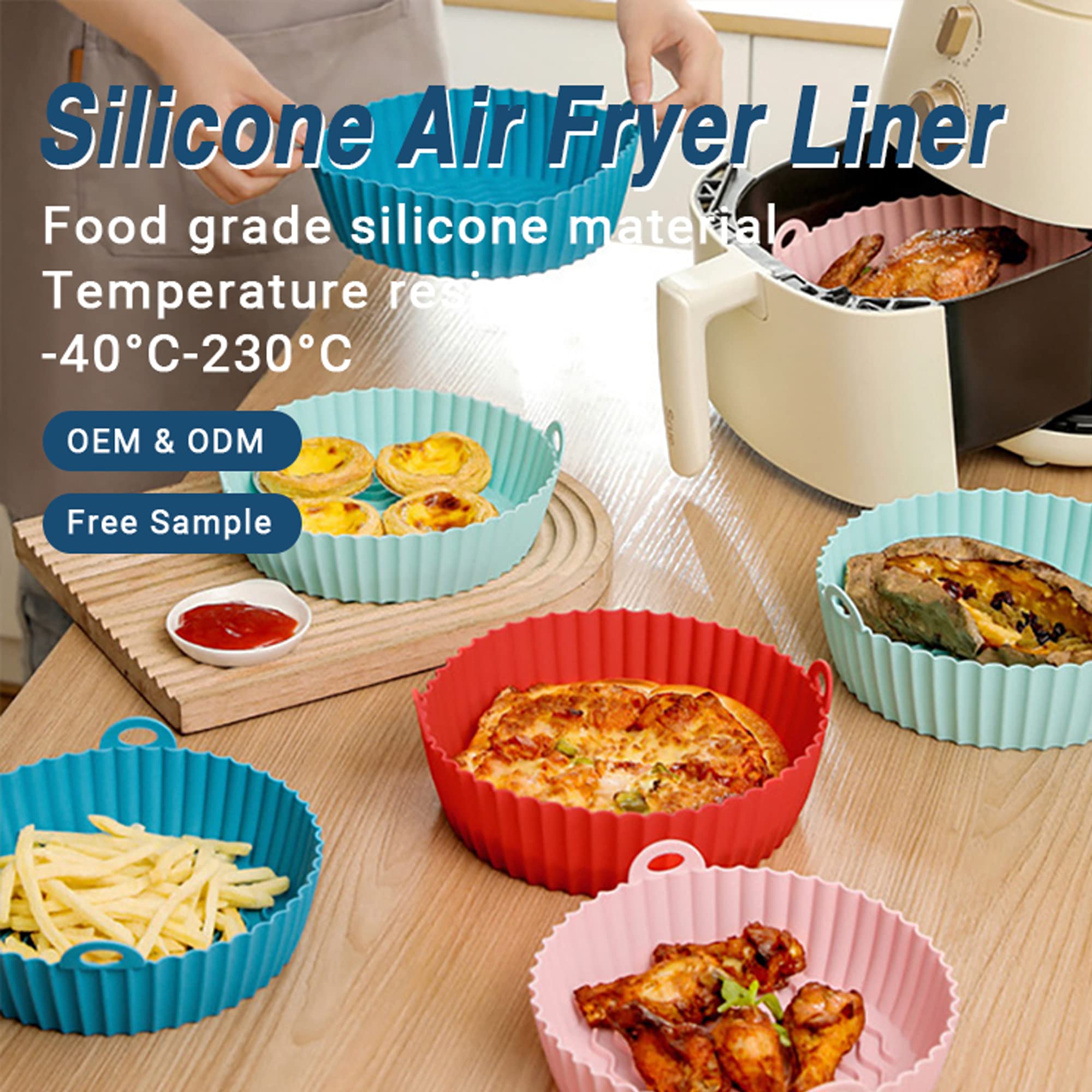 Reusable Silicone Air Fryer Liners (2-Pack) - 7.8 Inch Heat-Resistant, Microwave & Food Safe - Fits Most Air Fryers - Easy to Clean - Perfect for Healthy Cooking & Quick Meal Prep