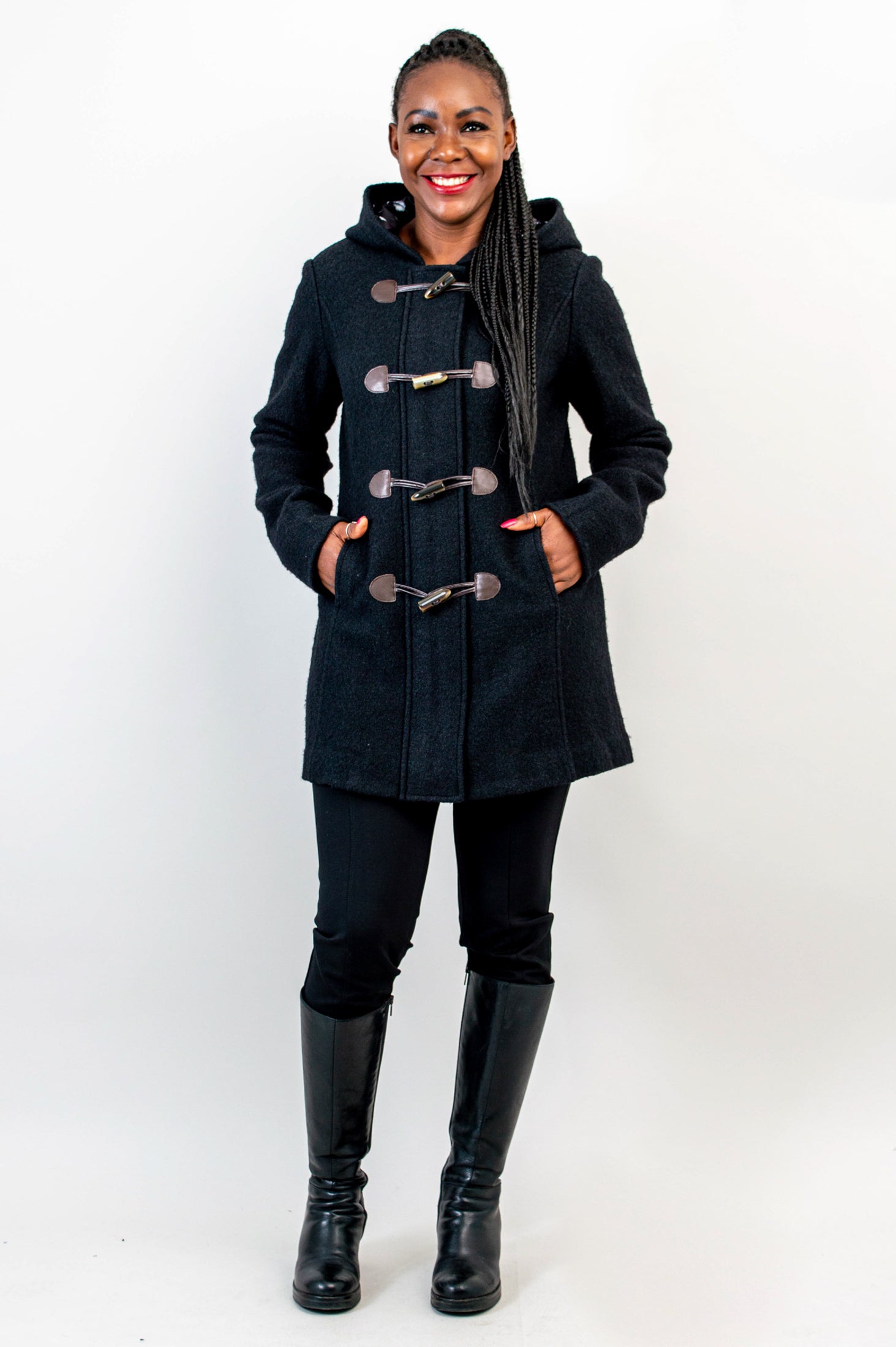 Premium Catania Coat for Women - Black Boiled Wool Winter Coat - Warm & Stylish Outerwear for Cold Weather, Office, and Casual Outings
