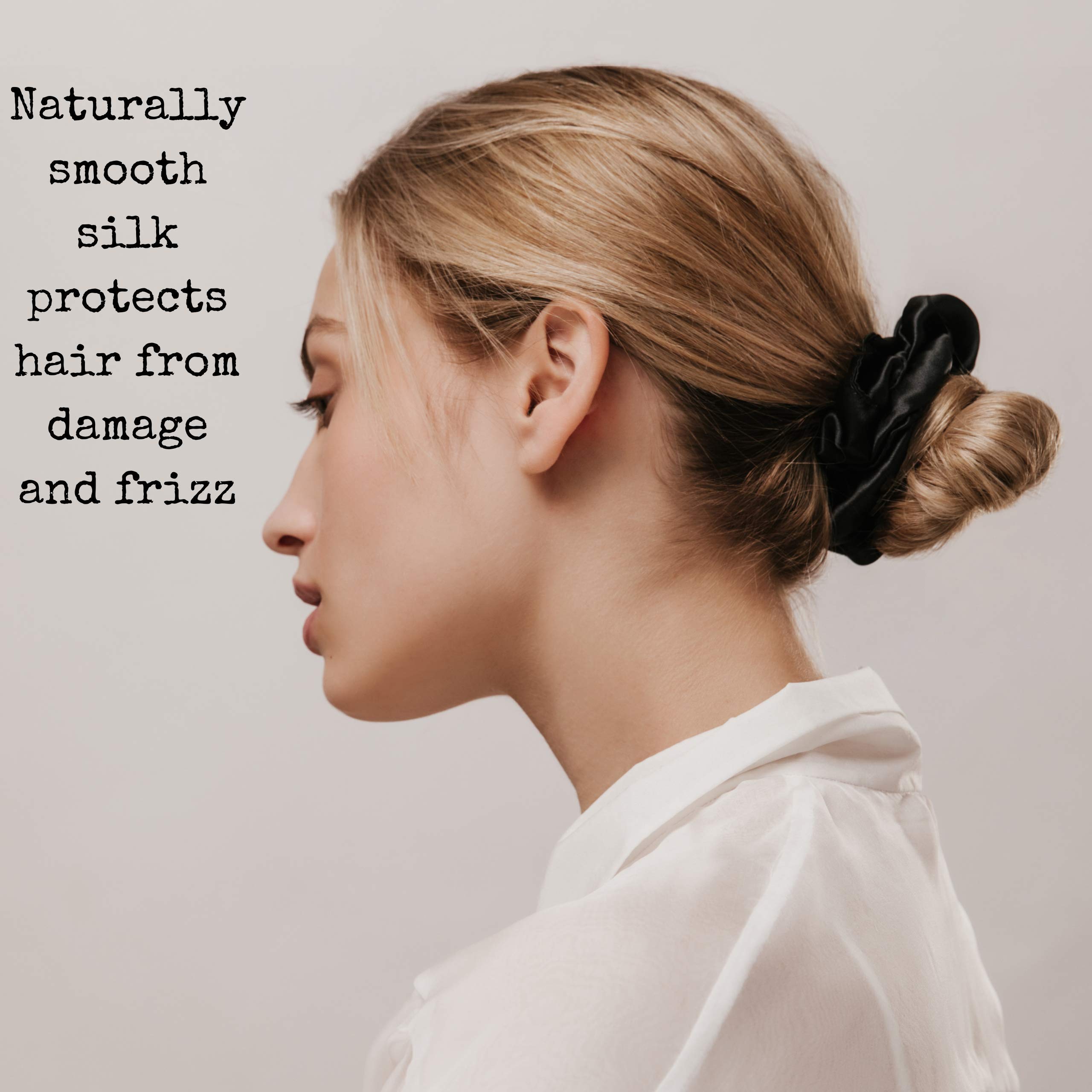 Premium Mulberry Silk Scrunchies for Women - Soft Hair Ties (Black, Ivory, Marble) - Gentle on Hair, Perfect for Workouts, Sleep & Everyday Styling