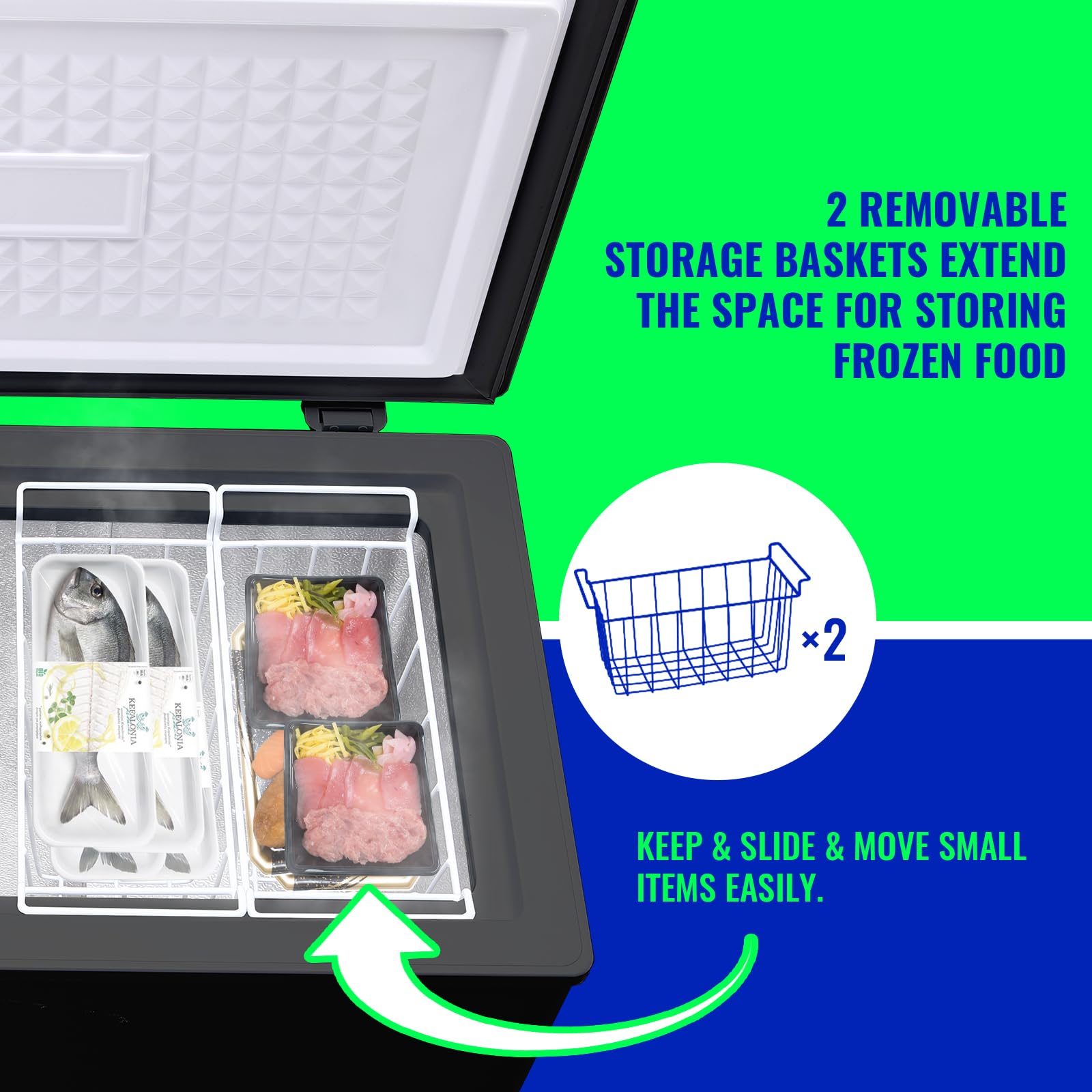 5.0 Cu.ft Chest Freezer with Digital Temperature Control & LED Display - Energy Efficient Deep Freezer for Home, Kitchen, Apartment - Perfect for Storing Meat, Frozen Foods & Bulk Groceries (Includes 2 Removable Baskets)