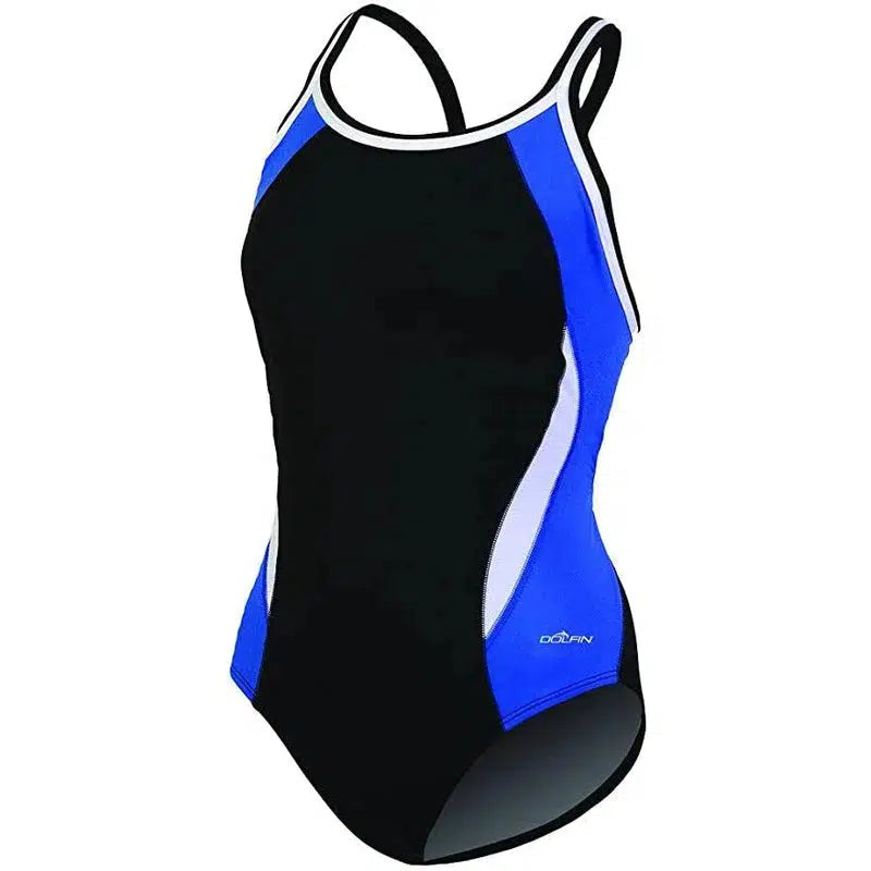 Dolfin Color Block DBX Back Swimsuit - Black/Royal Blue - Perfect for Swimming, Surfing & Beach Activities