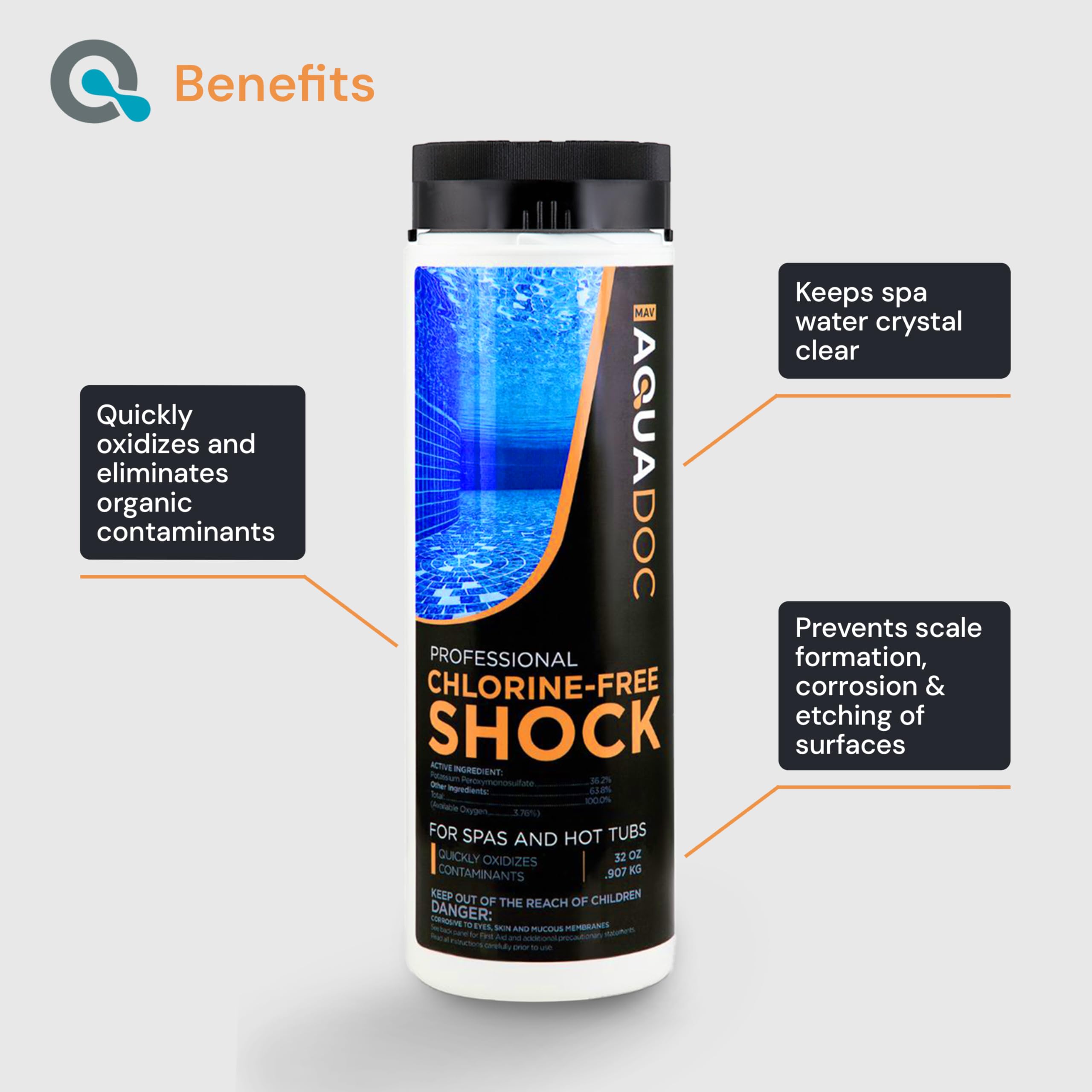 Non-Chlorine Spa Shock for Hot Tubs - 32oz (4 Pack) | Chlorine-Free Oxidizing Hot Tub Shock | Made in USA | Helps Maintain Clean Water & Enhance Sanitizer Performance | Perfect for Weekly Hot Tub Maintenance & Water Clarification