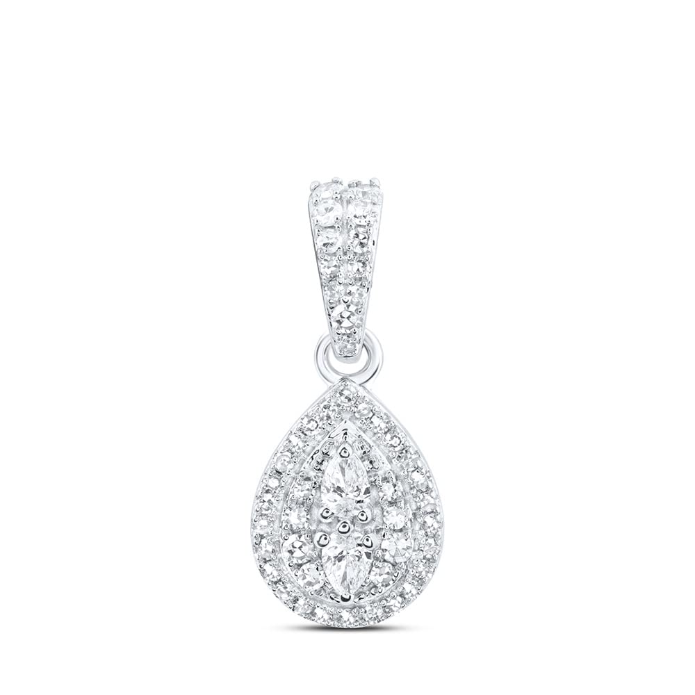 10Kt White Gold Women's Pear Diamond Teardrop Pendant Necklace - 1/3 Cttw Diamond Jewelry Gift for Her - Perfect for Anniversaries, Birthdays & Special Occasions