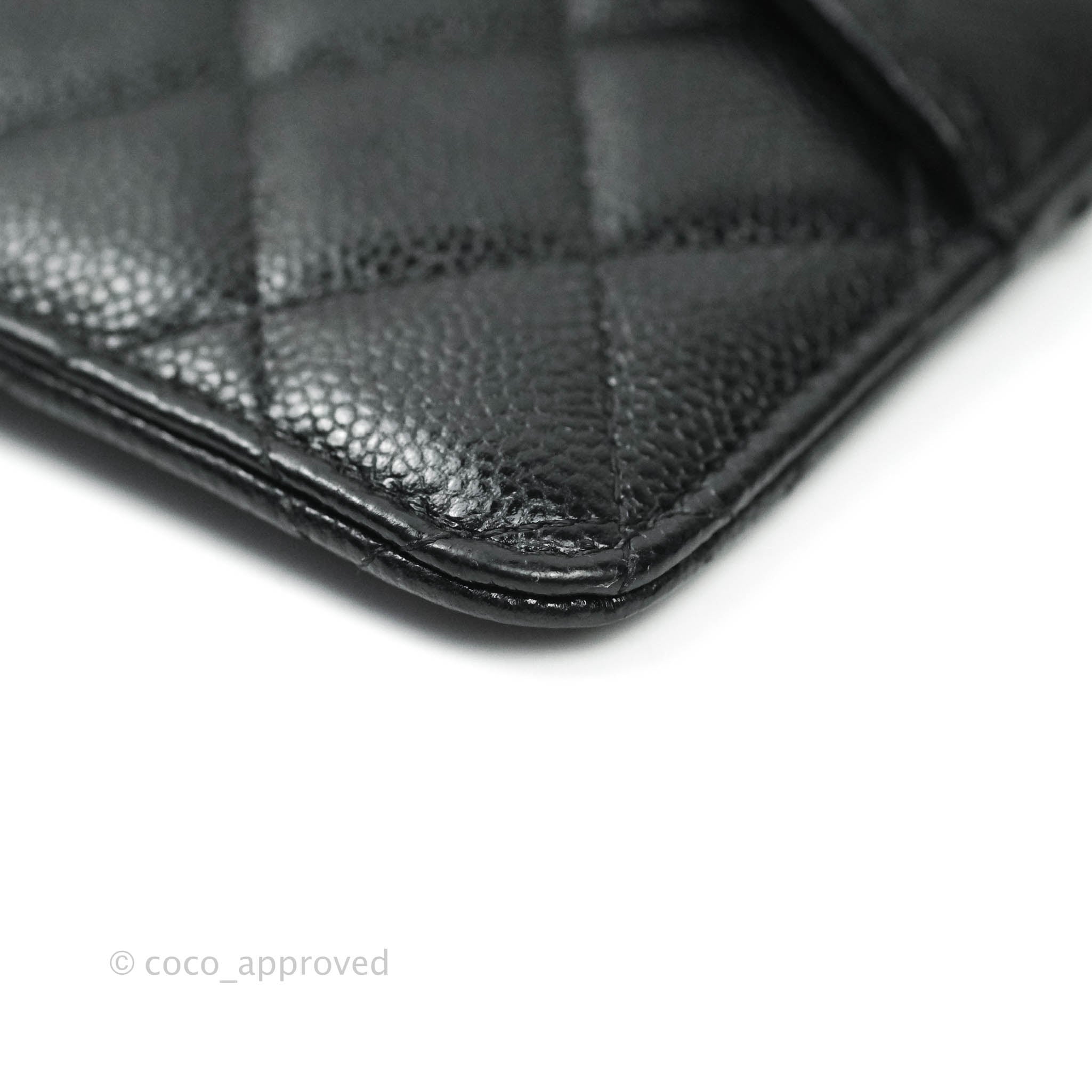 Chanel Classic Flat Black Caviar Leather Wallet Pouch with Silver Hardware - Luxury Compact Card Holder for Women | Perfect for Everyday Use, Travel & Gifts