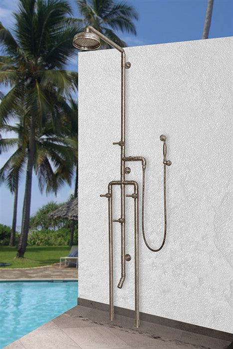 Exposed Floor Mount Shower System with Rain Shower Head, Hand Shower & Foot Wash - Perfect for Modern Bathrooms, Spa-Like Showers, and Luxury Home Renovations