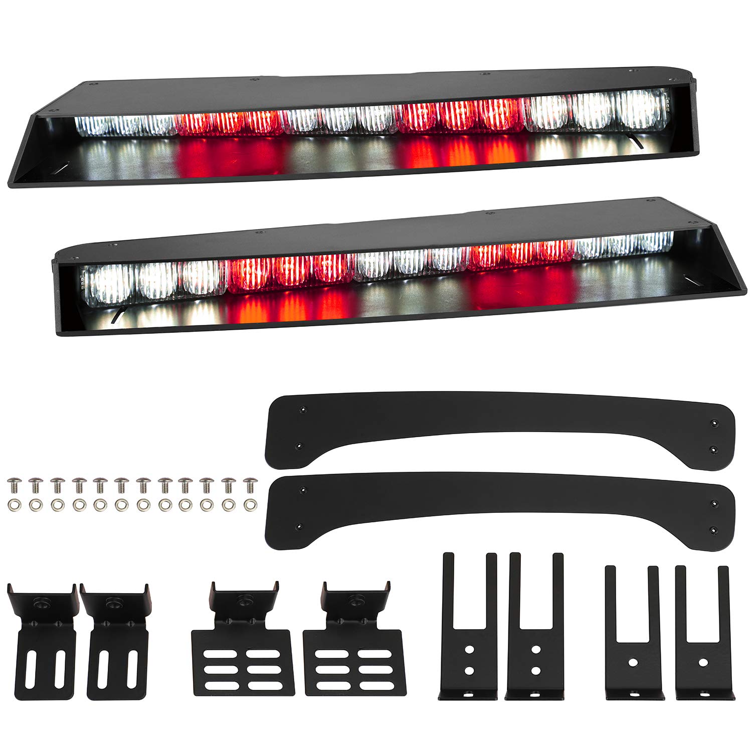 ASPL 2-15 LED Visor Light Bar with 29 Flash Patterns - Red/White Emergency Strobe Warning Light for Windshield Mount - Police, Construction, Tow Truck & Emergency Vehicle Safety Lighting