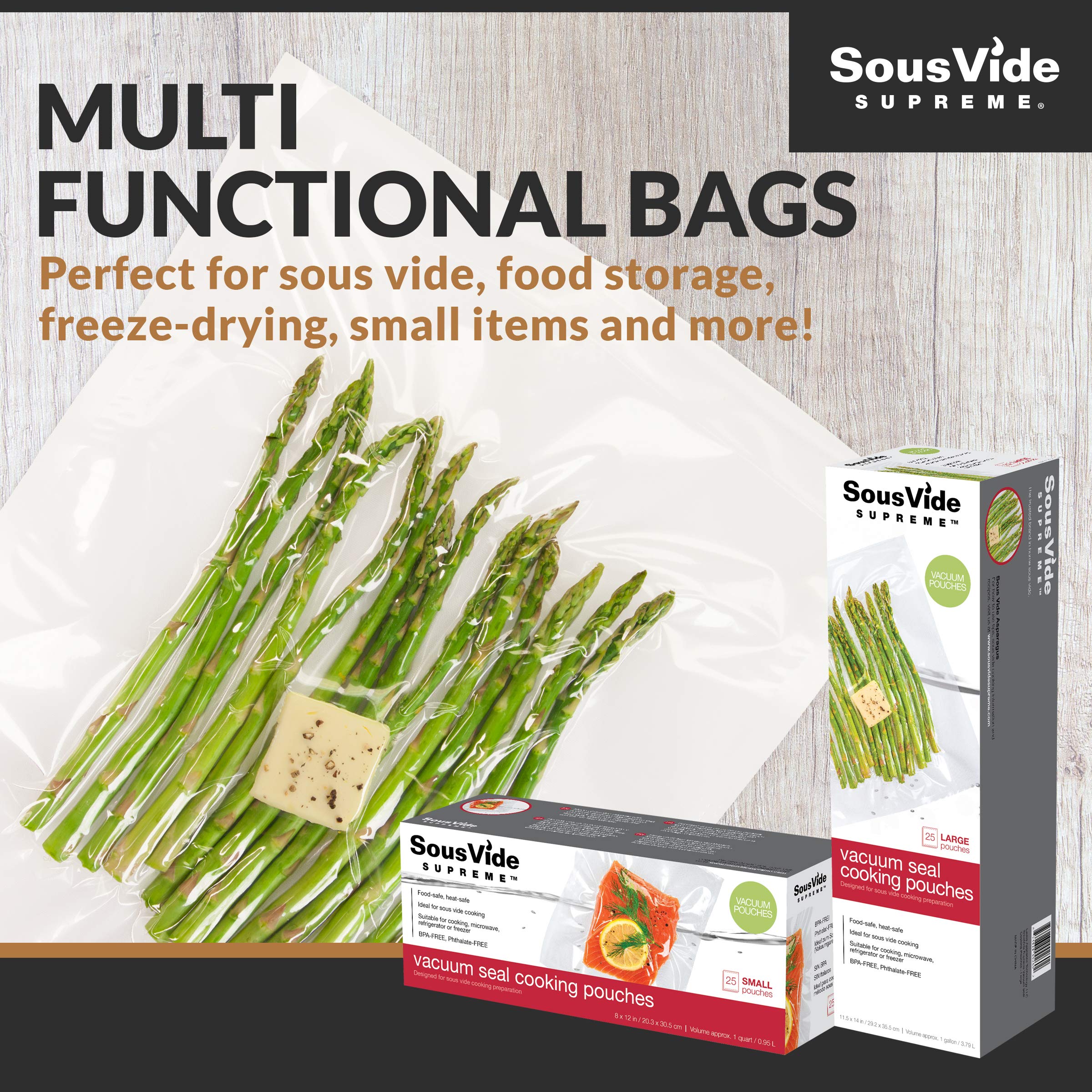 Premium Sous Vide Vacuum Seal Cooking Bags - 8x12 Inches, 1 Quart (25 Pack) | BPA-Free Food Grade Plastic | Perfect for Meat, Fish & Vegetables | Home Kitchen & Restaurant Use