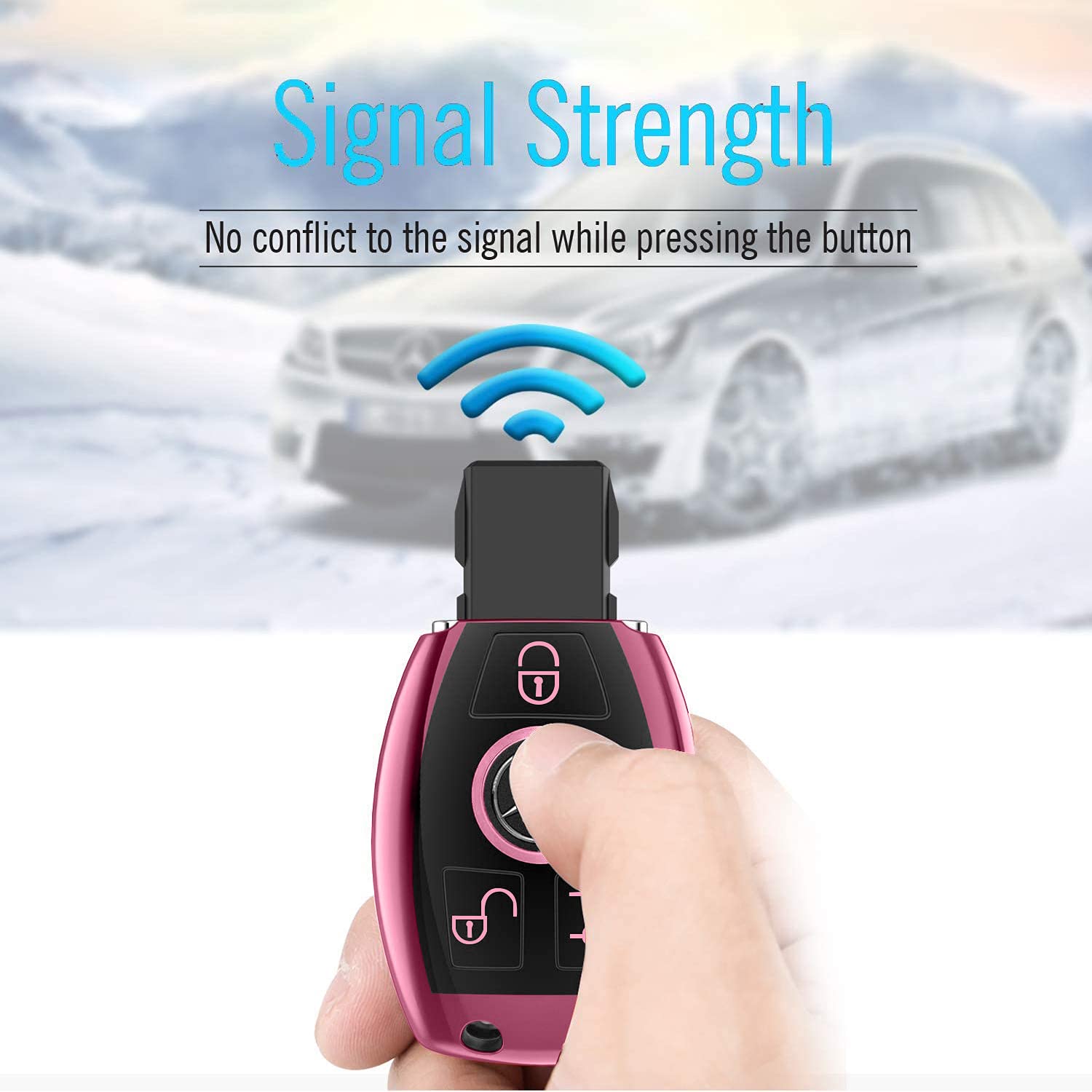 Premium TPU Key Fob Cover for Mercedes-Benz C/E/G/S/GL/CLS/CLK/G Class - Soft Protective Case Compatible with Smart Keyless Entry Remote (Pink) | Durable Protection Against Scratches & Drops for Everyday Use