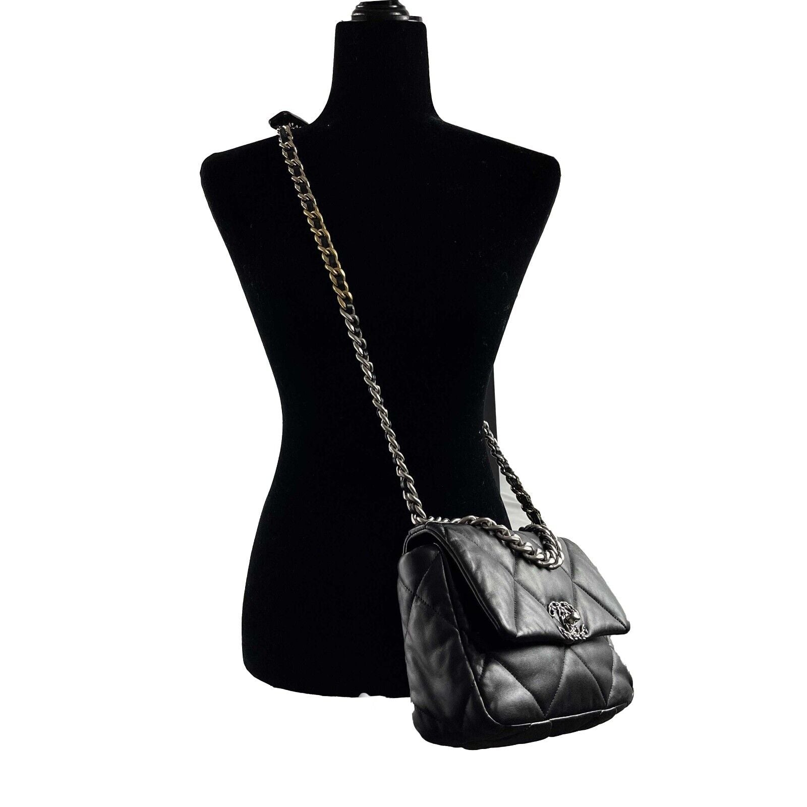 Chanel 19 Medium Flap Bag - Black Lambskin Leather with CC Logo - Luxury Shoulder Bag for Women | Perfect for Work, Evening Events & Everyday Use