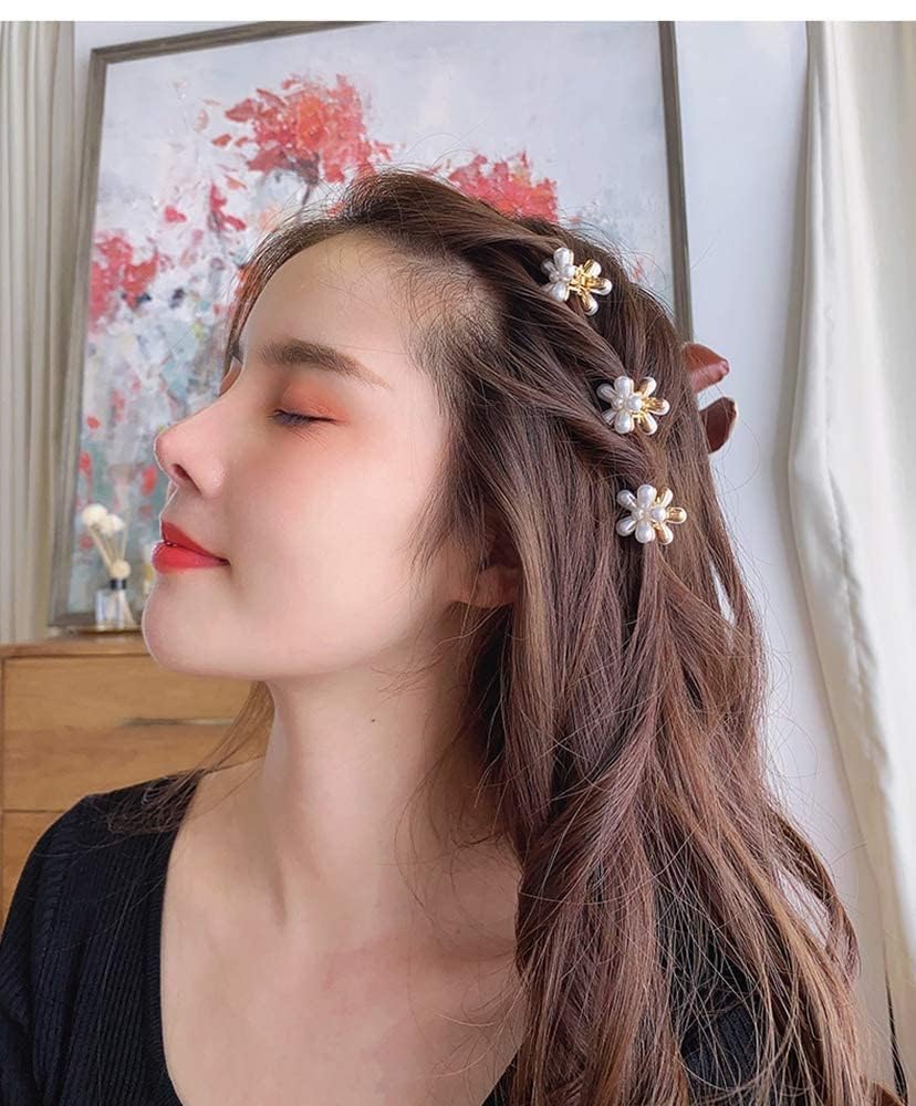 6Pcs Pearl Flower Hair Clips for Women & Girls - Fashionable Small Claw Hair Accessories Set with Pearl Details | Perfect for Parties, Weddings, School & Everyday Wear