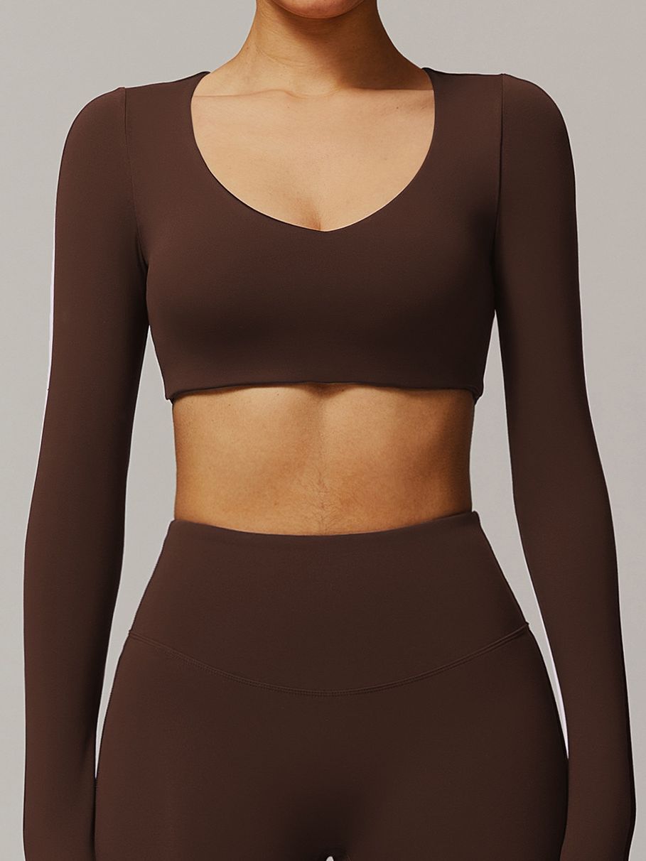 ZASUWA Women's Solid Color V-Neck Quick Dry Long Sleeve T-Shirt - Perfect for Workout, Yoga, Running & Casual Wear