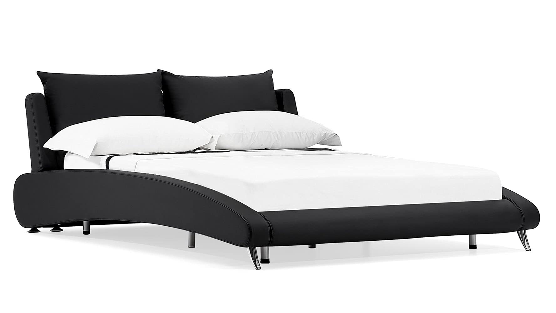 ZURI Cadillac Cal King Black Leather Platform Bed Frame - Modern Luxury Bedroom Furniture for Master Suite & Guest Room