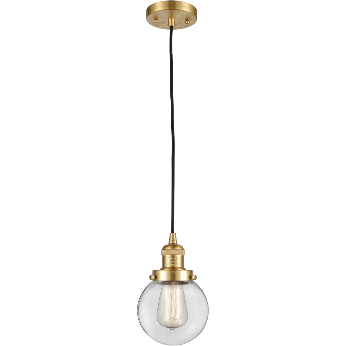 201C-SG-G202-6-LED Bare Bulb 1 Light Cord Set in Satin Gold Finish - Vintage Edison Style Lighting for Home Decor, Cafe, Restaurant & Wedding Events