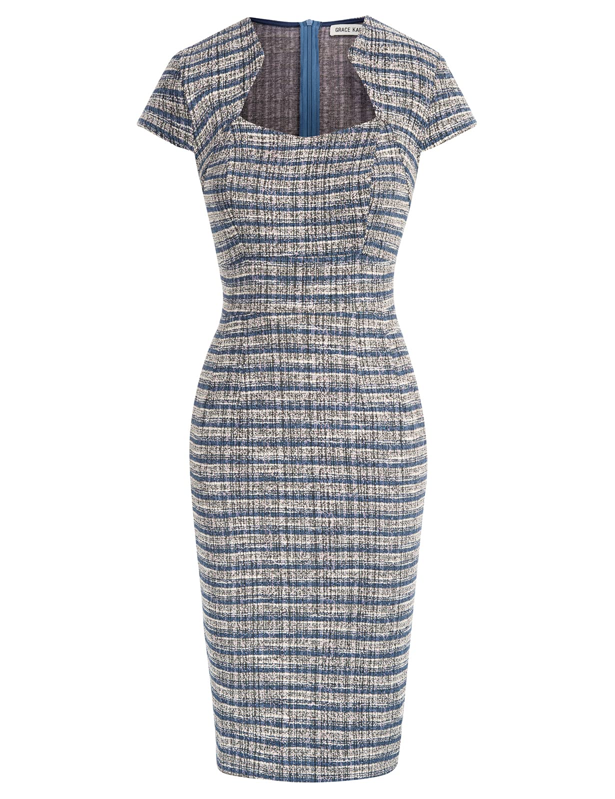 GRACE KARIN Women's Slim Fit Tweed Pencil Dress with Cap Sleeves - Professional Office Work Dress for Business, Cocktail Parties & Formal Events
